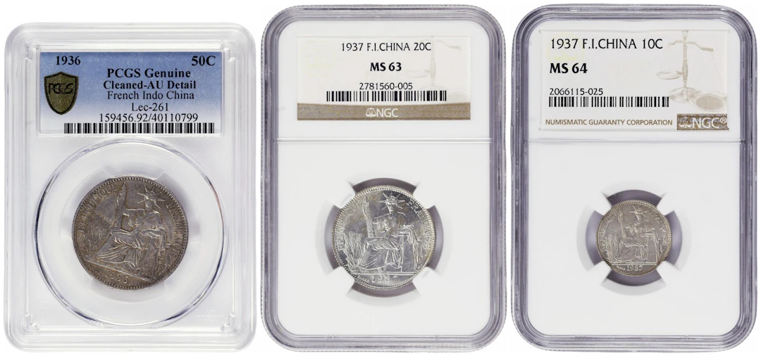 FRENCH INDO-CHINA. Trio of Minor Denominations (3 Pieces). 1936-1937.