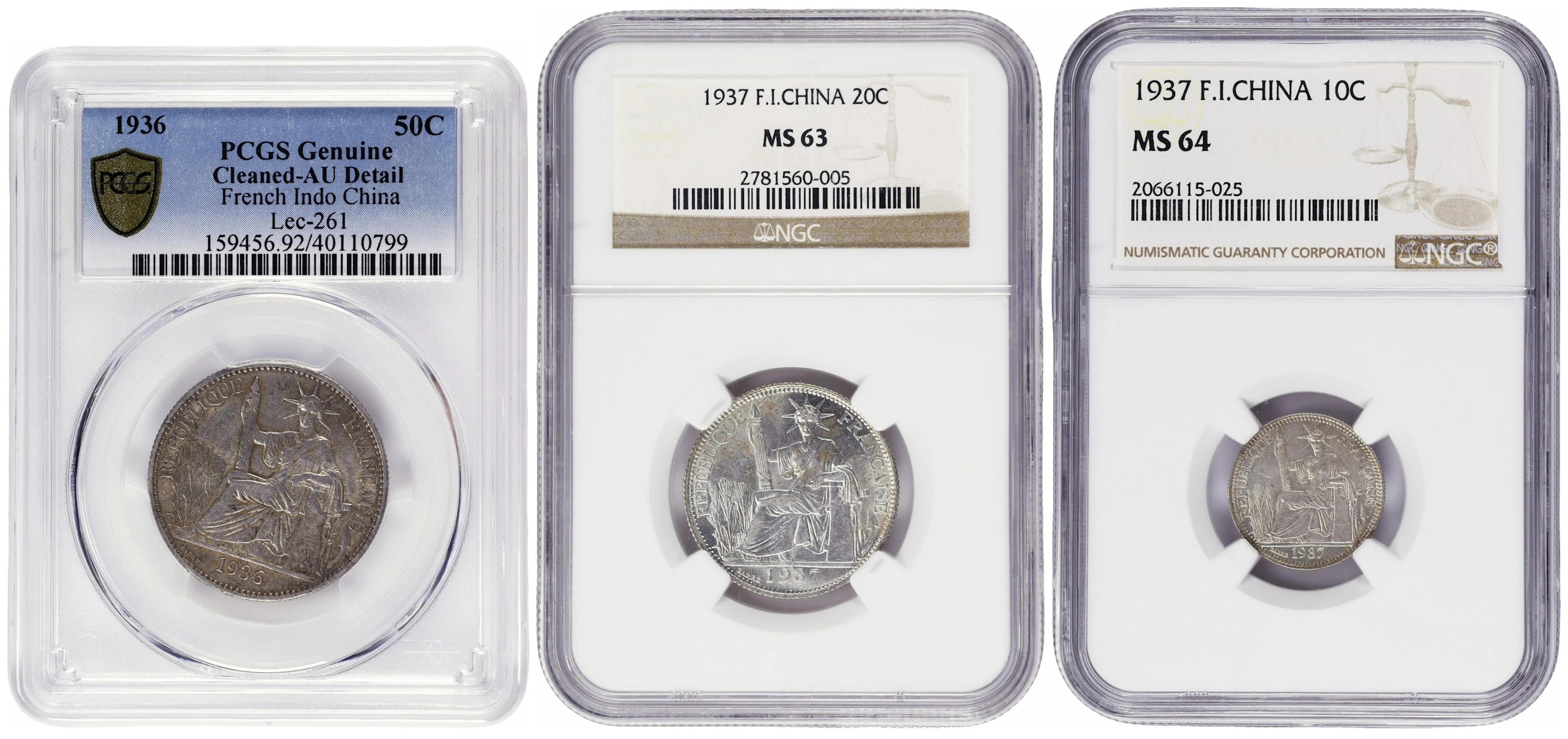 FRENCH INDO-CHINA. Trio of Minor Denominations (3 Pieces). 1936-1937.