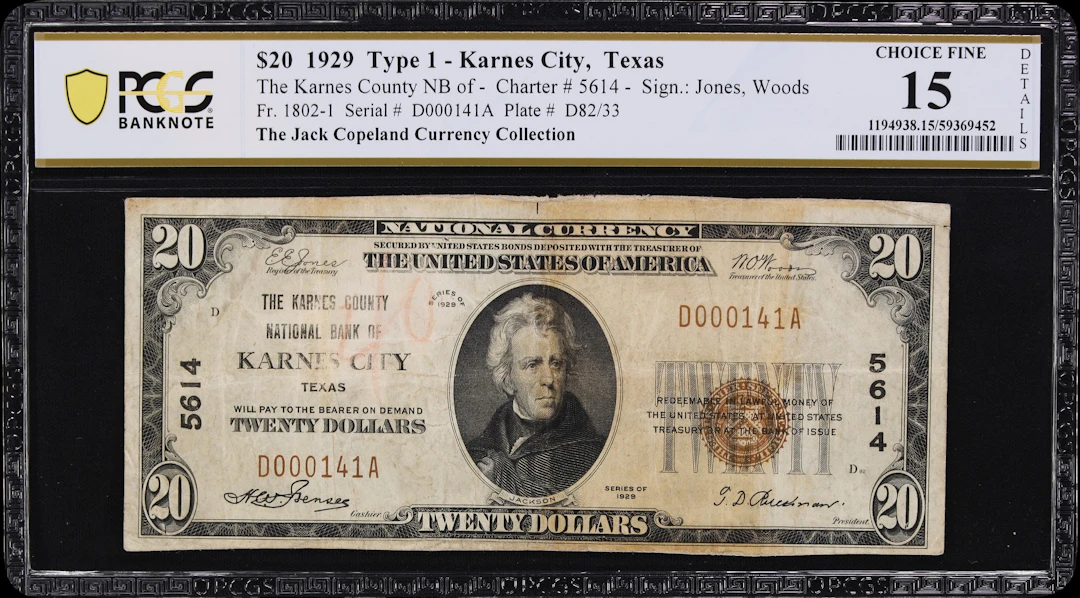 Karnes City, Texas. $20 1929 Ty. 1. Fr. 1802-1. Karnes County NB.