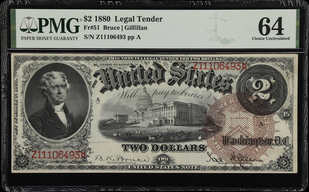 Fr. 51. 1880 $2 Legal Tender Note. PMG Choice Uncirculated 64.