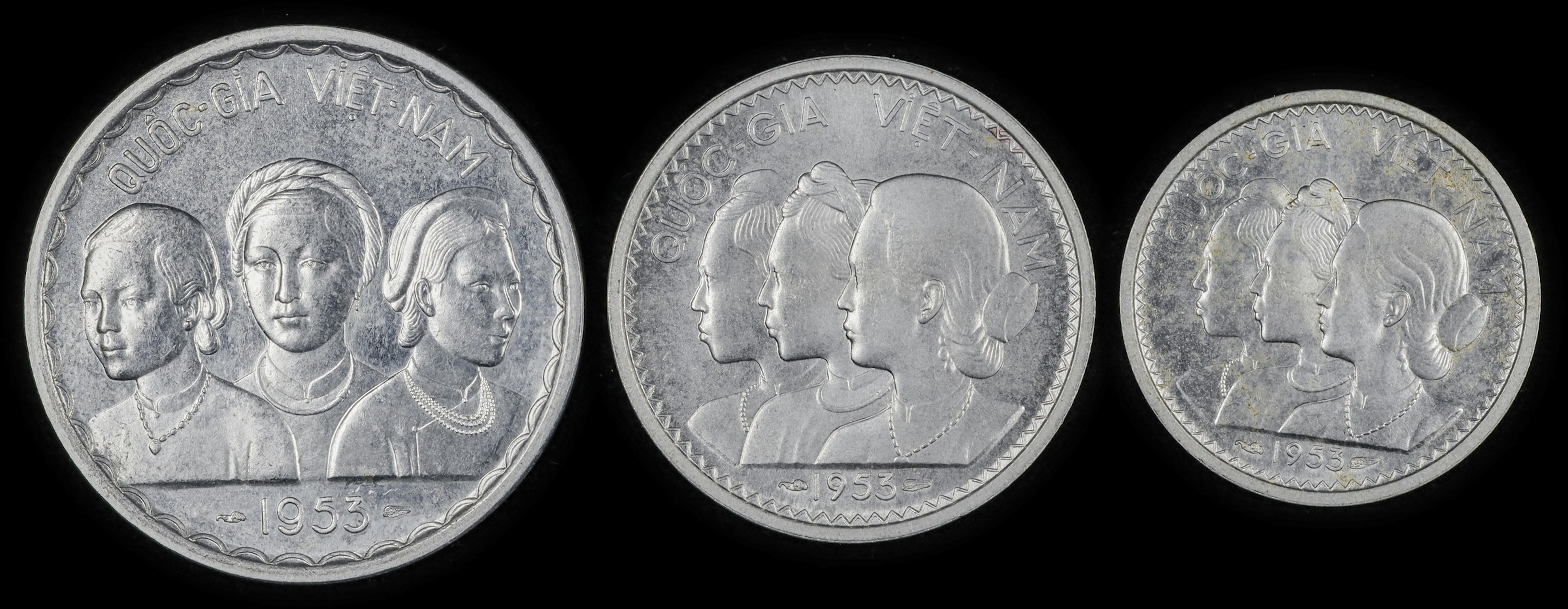 VIETNAM. Aluminum Essai (Pattern) Set (3 Pieces), 1953. Paris Mint.