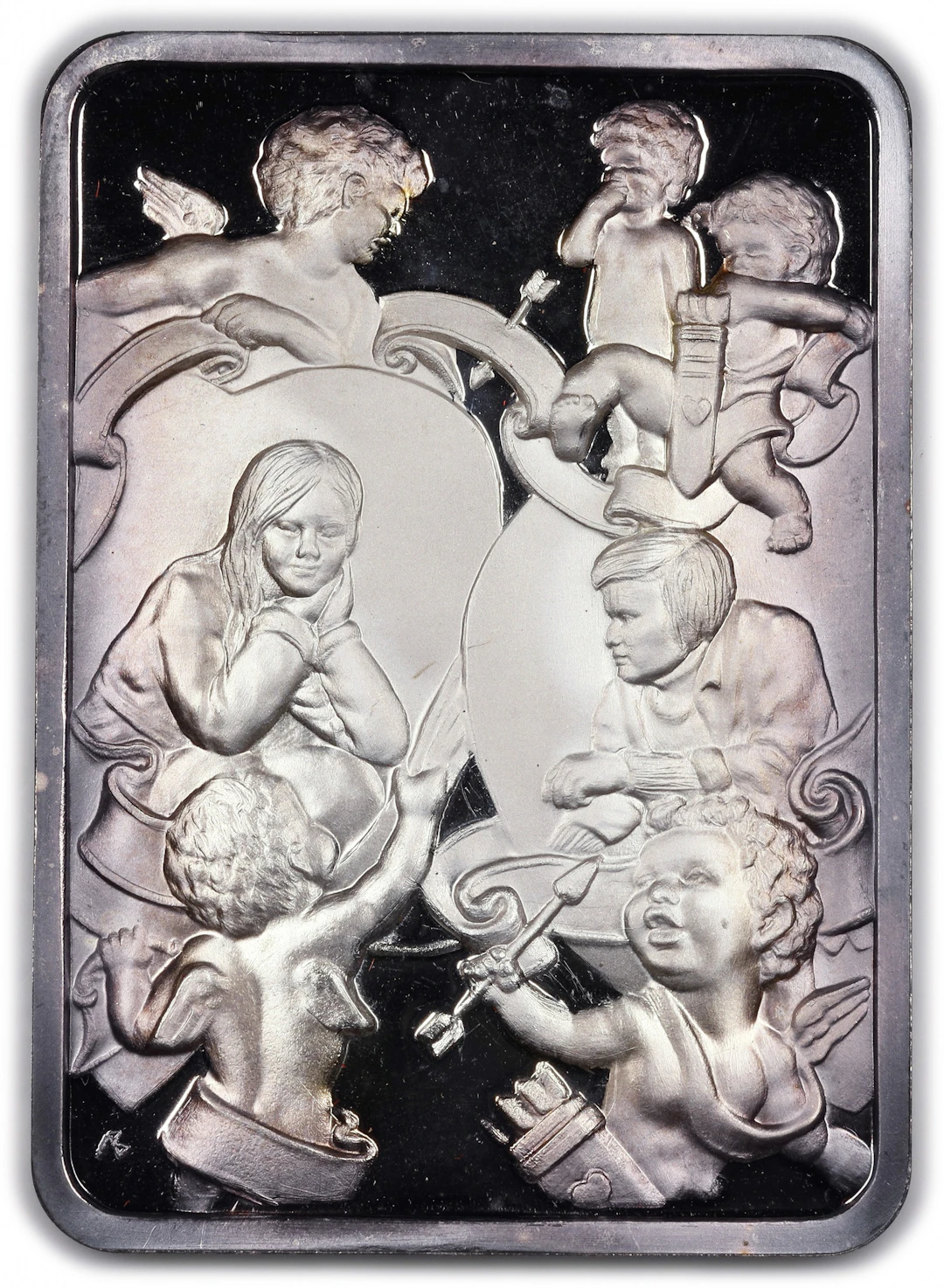 (1 oz, 31.104 g ASW). 1976 Valentine's Day Love's Ribbon 1 oz Silver Ingot.
