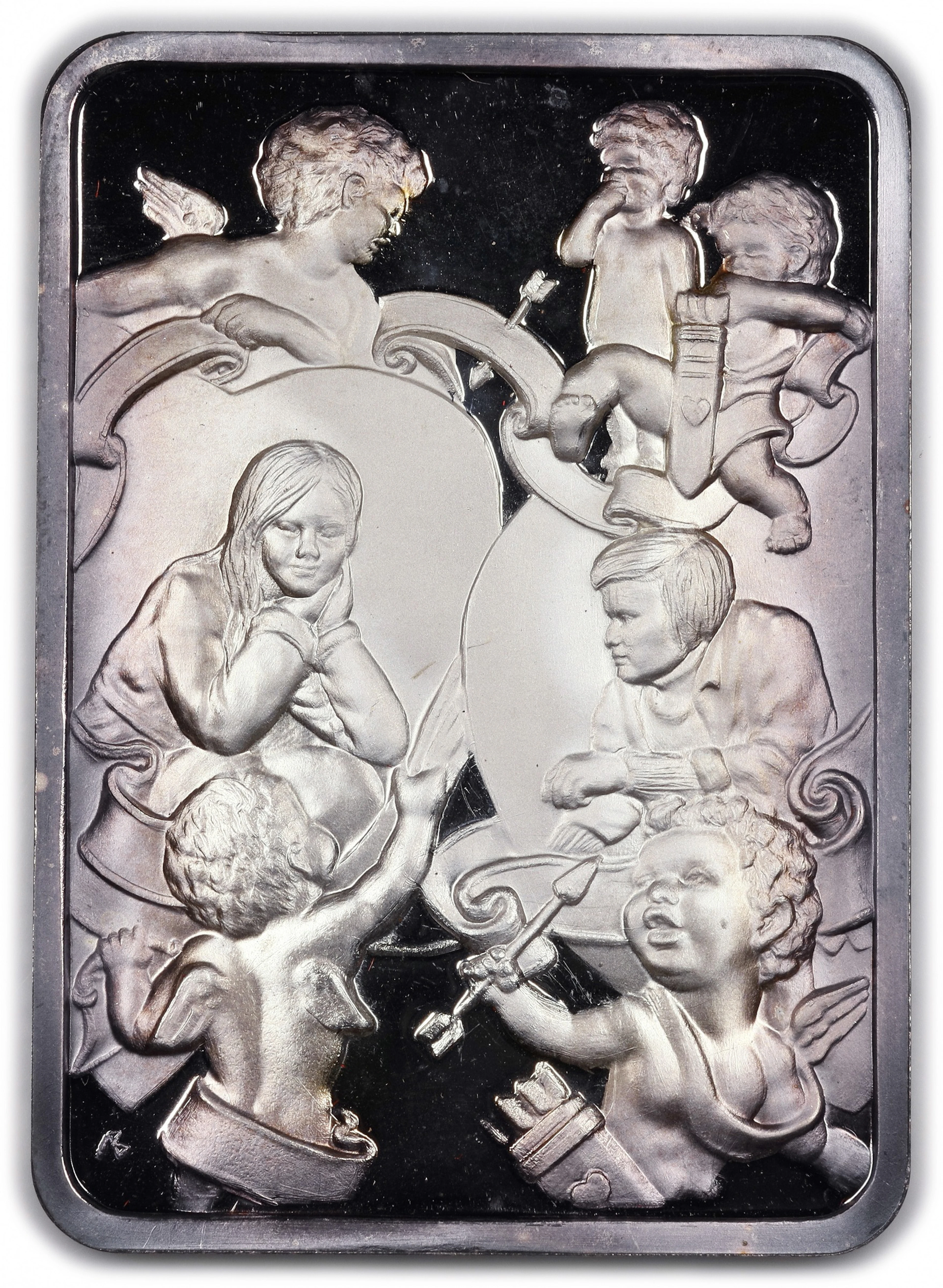 (1 oz, 31.104 g ASW). 1976 Valentine's Day Love's Ribbon 1 oz Silver Ingot.