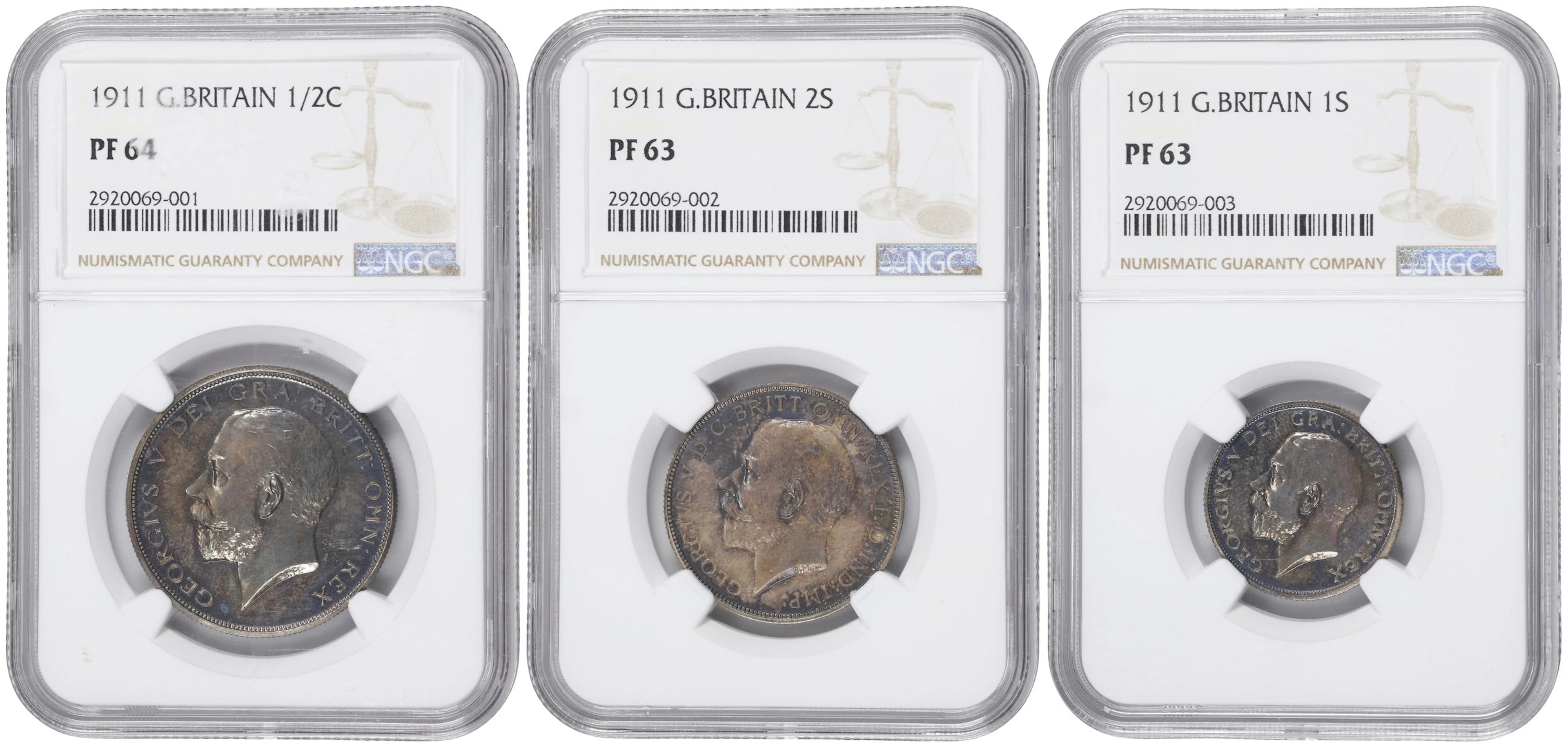 GREAT BRITAIN. Trio of Proofs (3 Pieces), 1911. London Mint. George