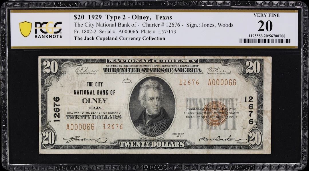 Olney, Texas. $20 1929 Ty. 2. Fr. 1802-2. City NB. Charter #12676.