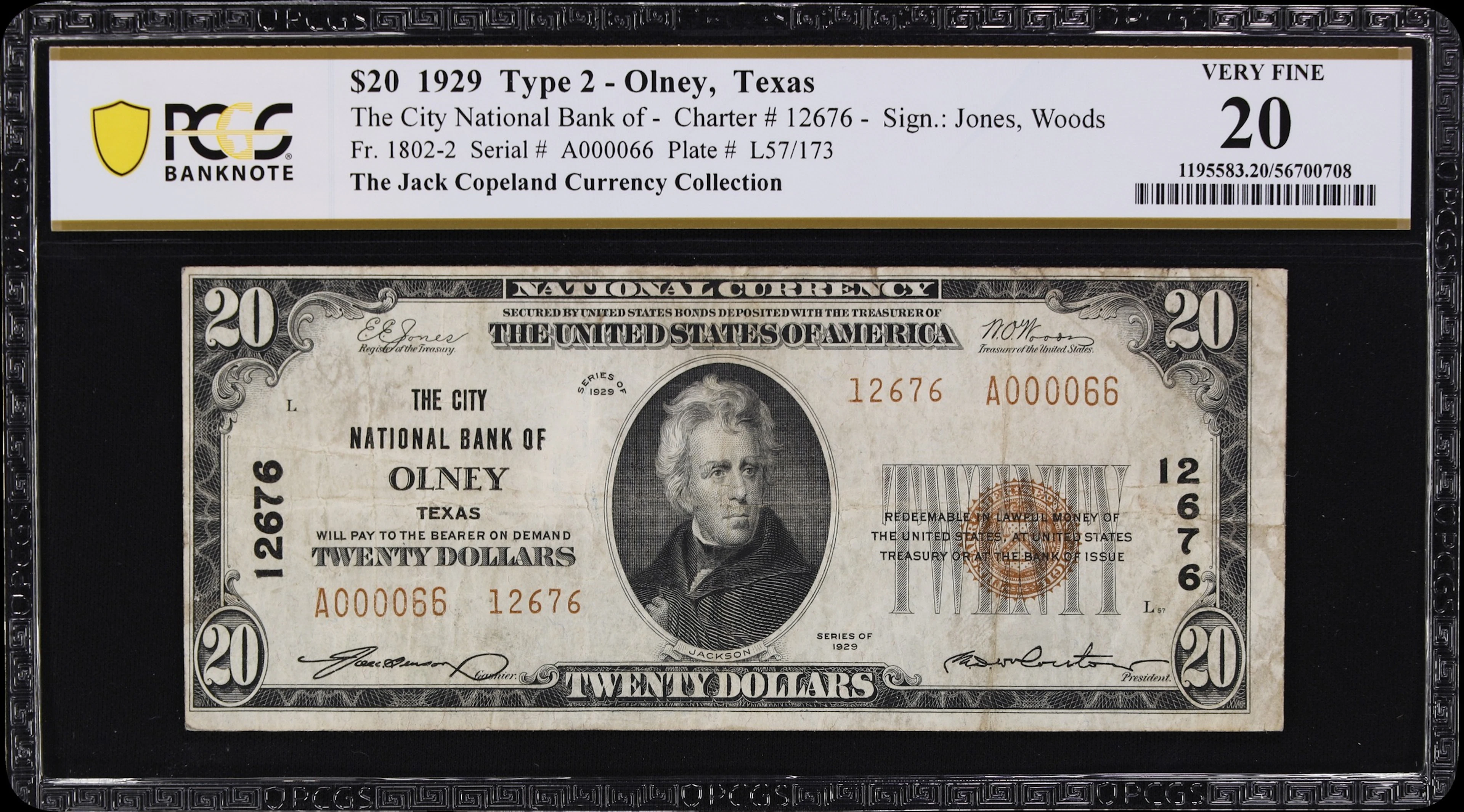 Olney, Texas. $20 1929 Ty. 2. Fr. 1802-2. City NB. Charter #12676.
