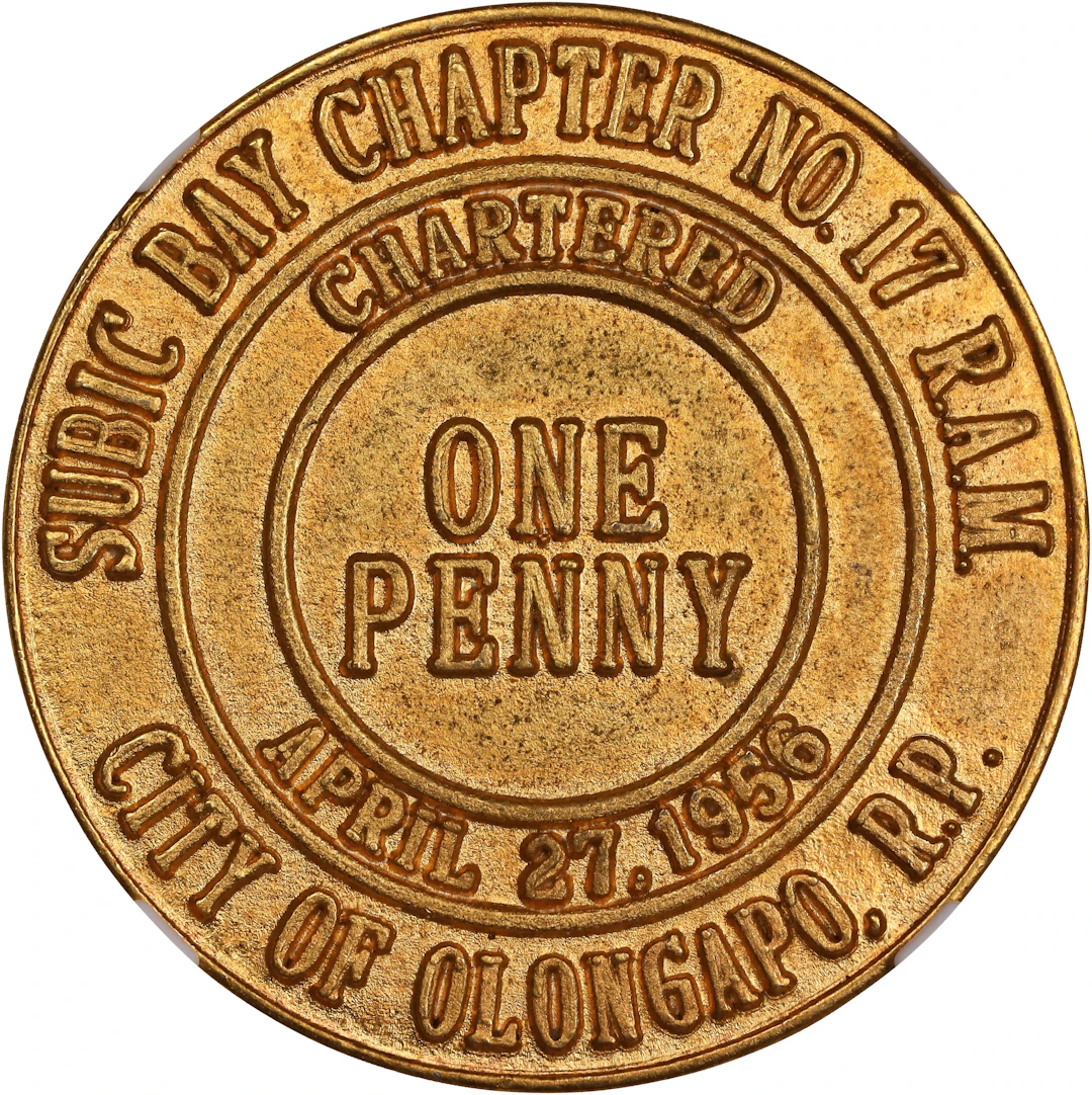 PHILIPPINES. Masonic Gilt Brass Penny, 1988. NGC MS-65.