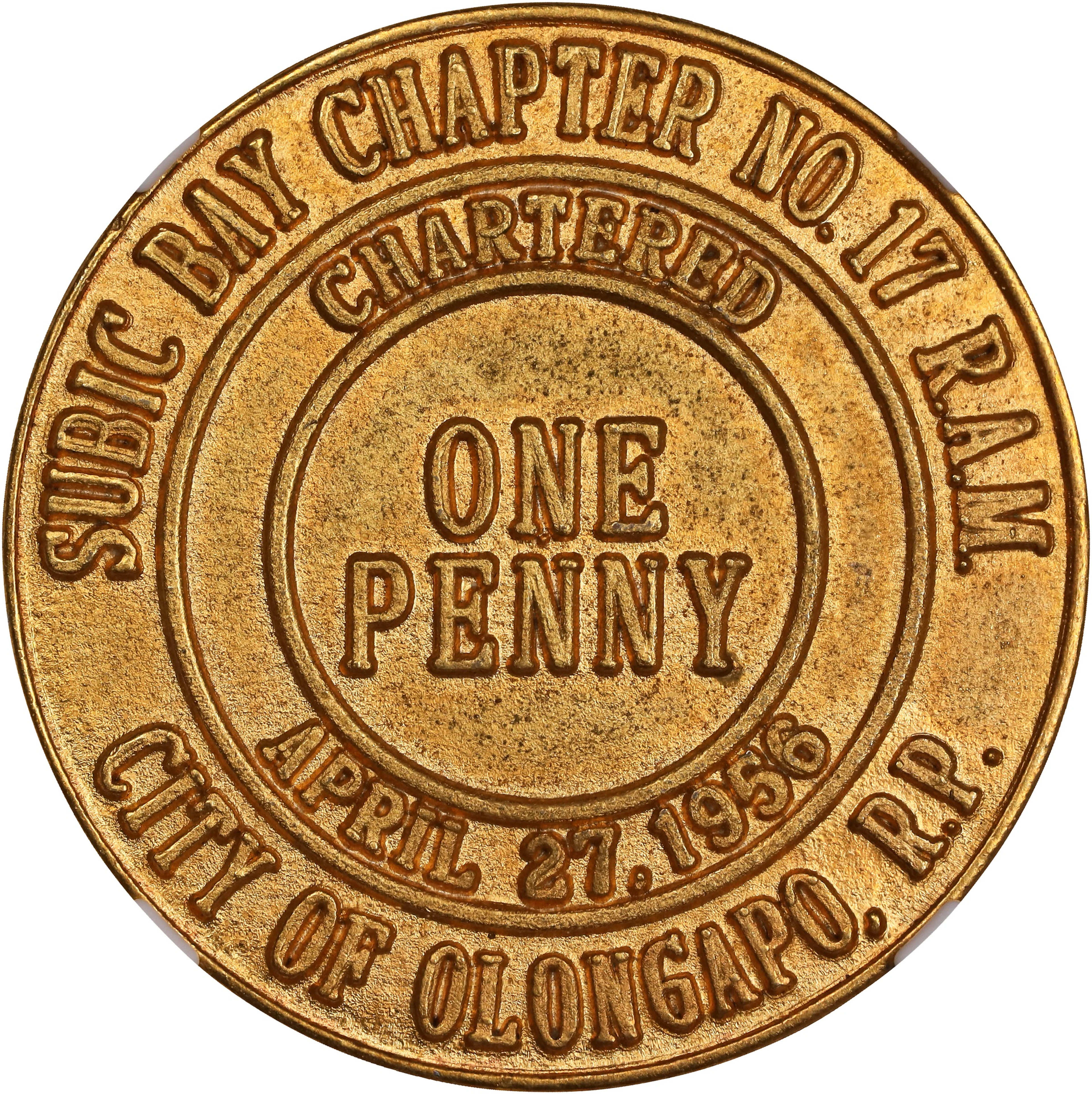 PHILIPPINES. Masonic Gilt Brass Penny, 1988. NGC MS-65.