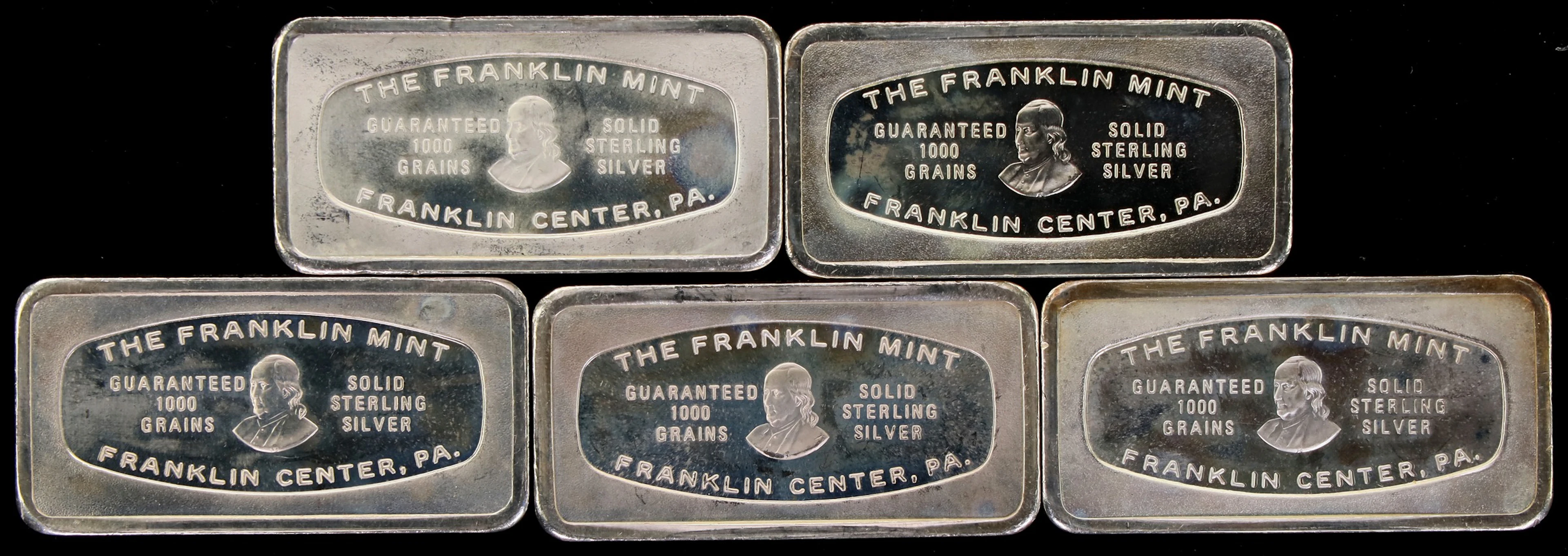 (9.635 oz, 299.7 g ASW). Lot of (5) Franklin Mint 1000 grain Assorted