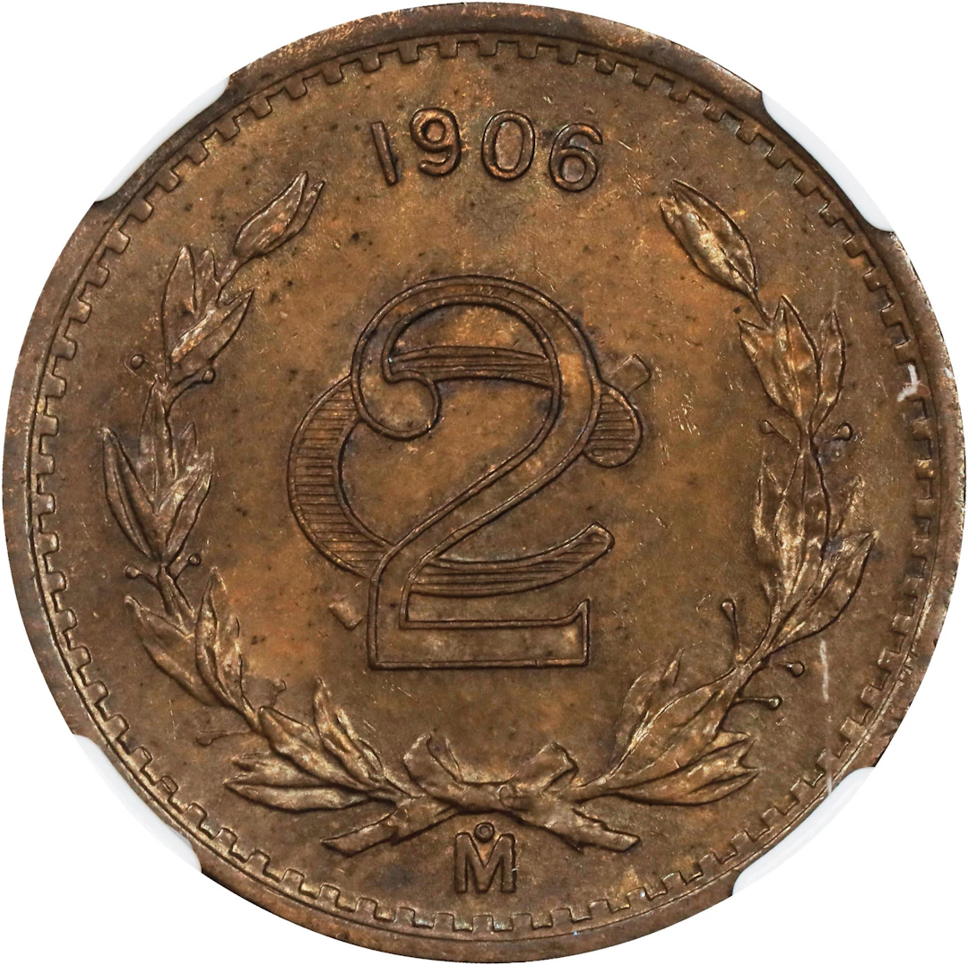 MEXICO. 2 Centavos, 1906-Mo. Mexico City Mint. NGC MS-64 Brown.