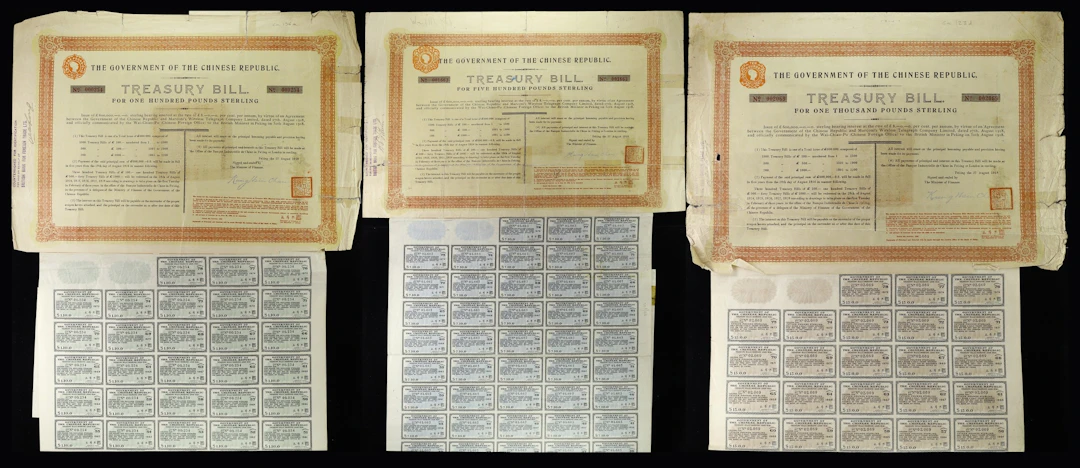CHINA--REPUBLIC. Lot of (3). 1918 8% The Government of the Chinese