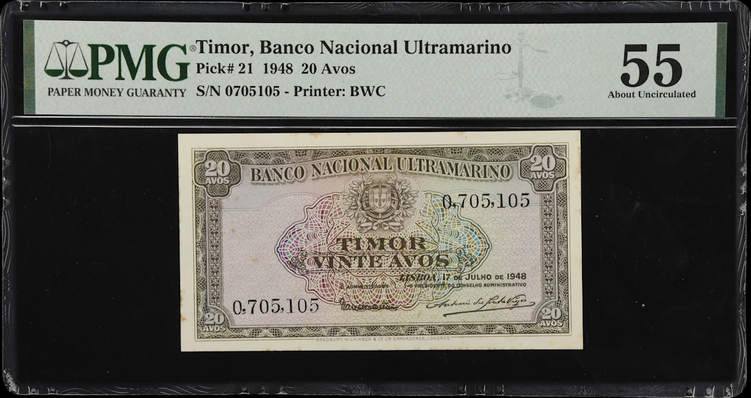 (◊) TIMOR. Banco Nacional Ultramarino. 20 Avos, 17.7.1948. P-21. PMG