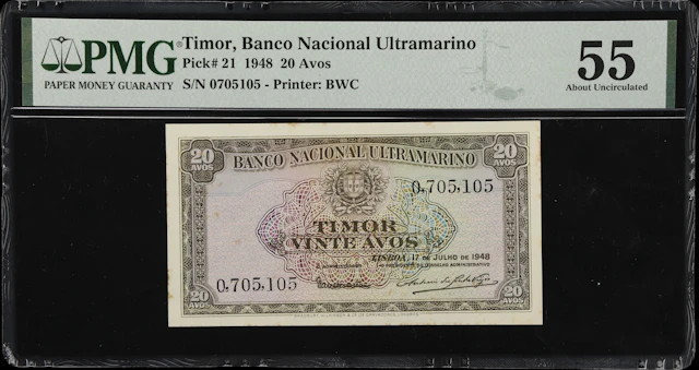 (◊) TIMOR. Banco Nacional Ultramarino. 20 Avos, 17.7.1948. P-21. PMG