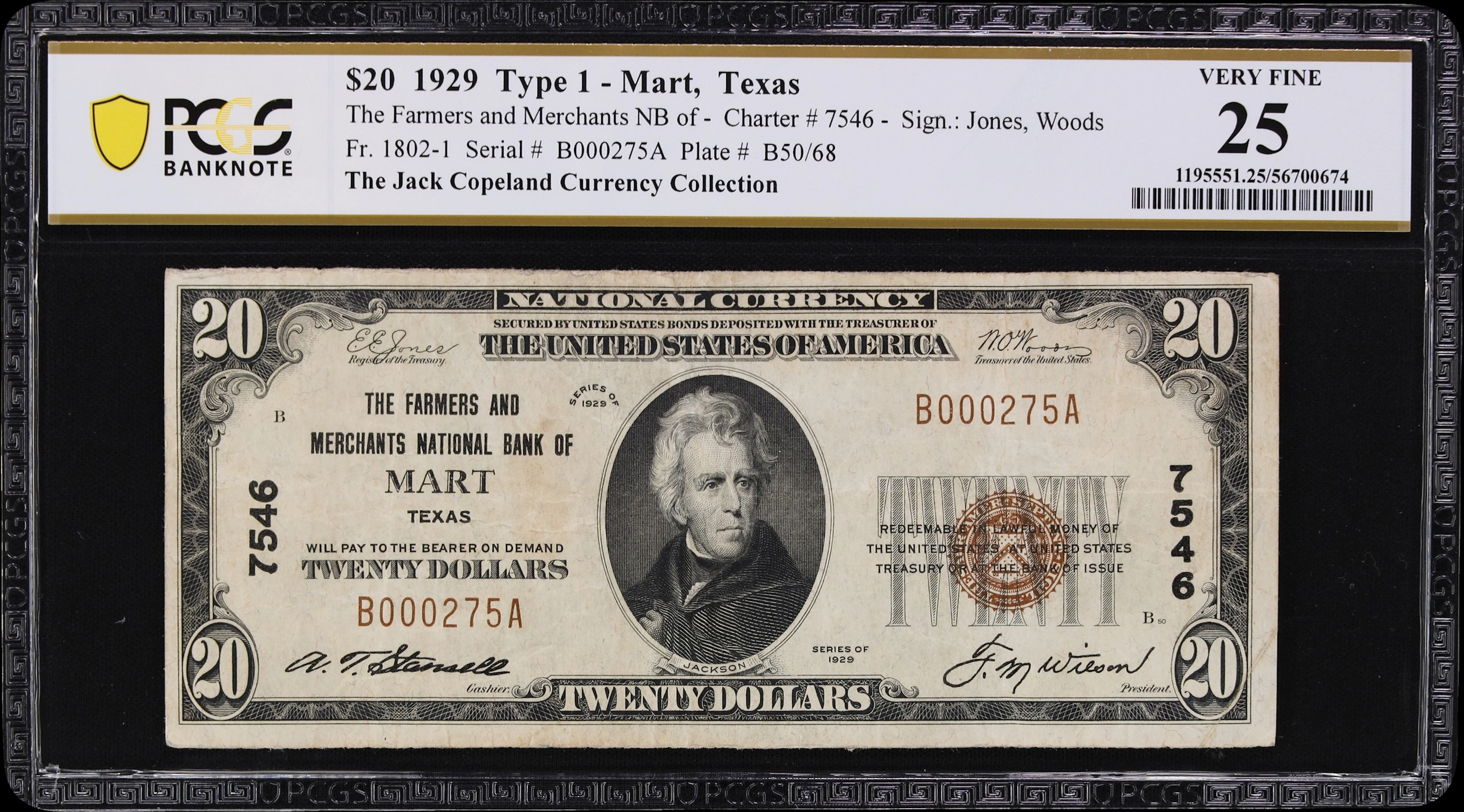 Mart, Texas. $20 1929 Ty. 1. Fr. 1802-1. Farmers & Merchants NB. Charter