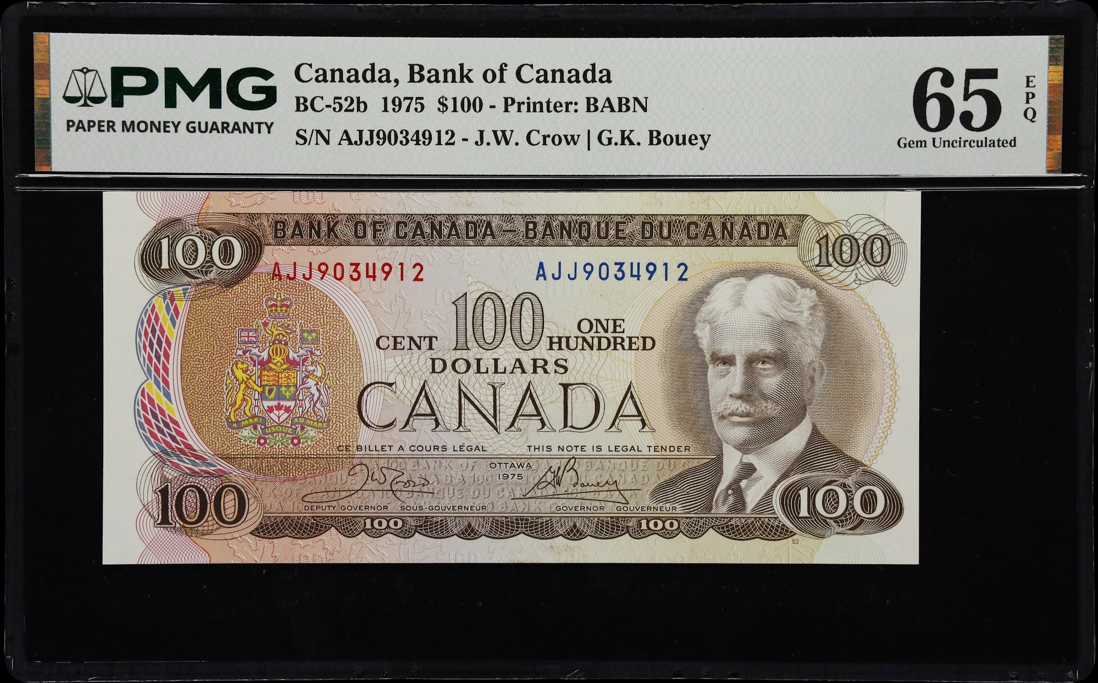 CANADA--BANK OF CANADA. Bank of Canada. 100 Dollars, 1975. BC-52b.
