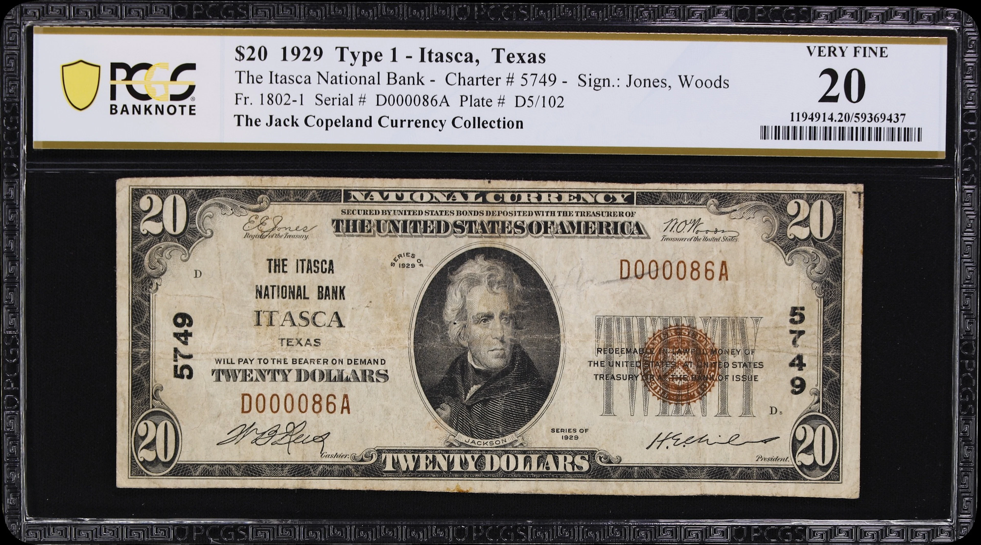 Itasca, Texas. $20 1929 Ty. 1. Fr. 1802-1. Itasca NB. Charter #5749.