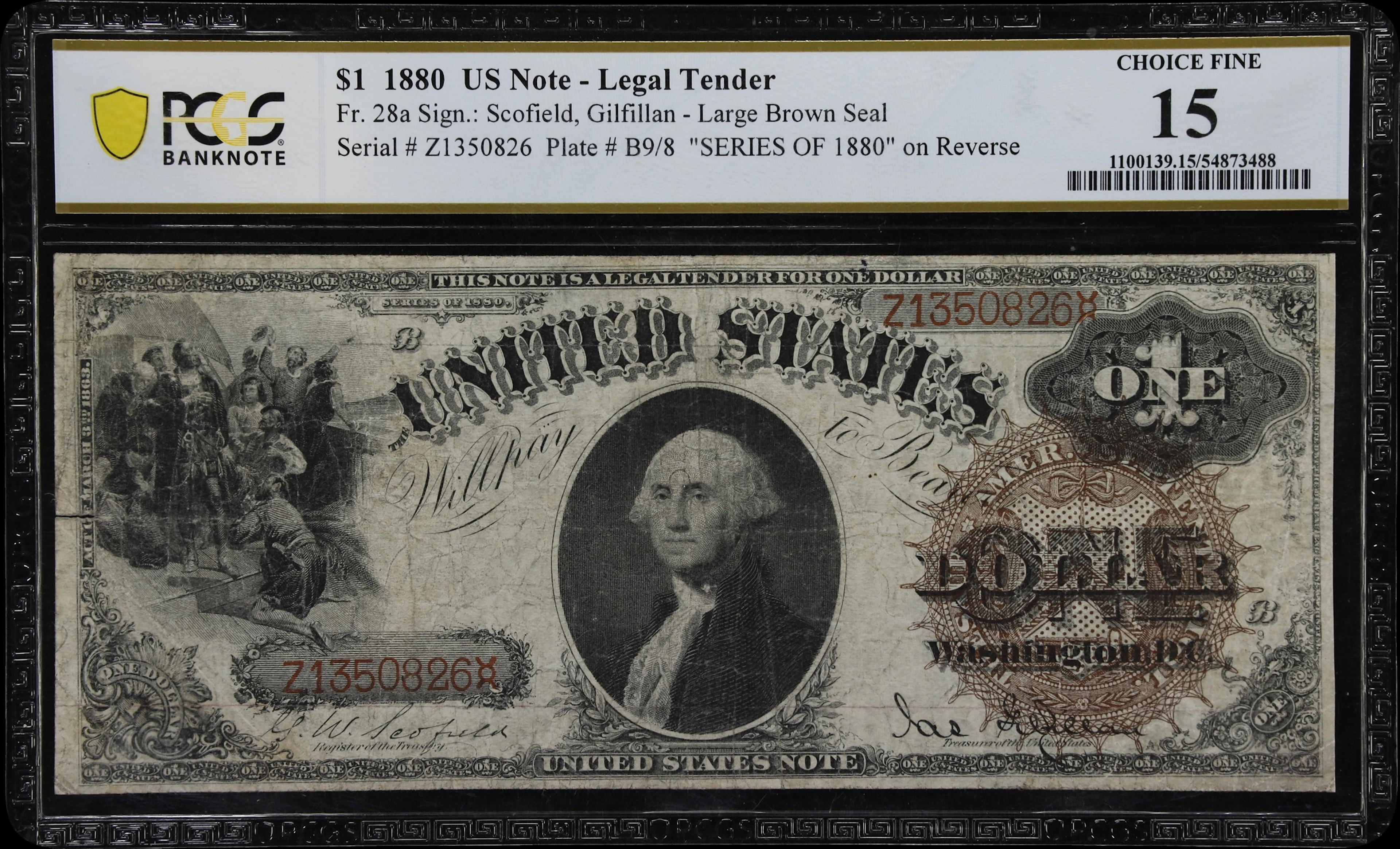 Fr. 28a. 1880 $1 Legal Tender Note. PCGS Banknote Choice Fine 15.