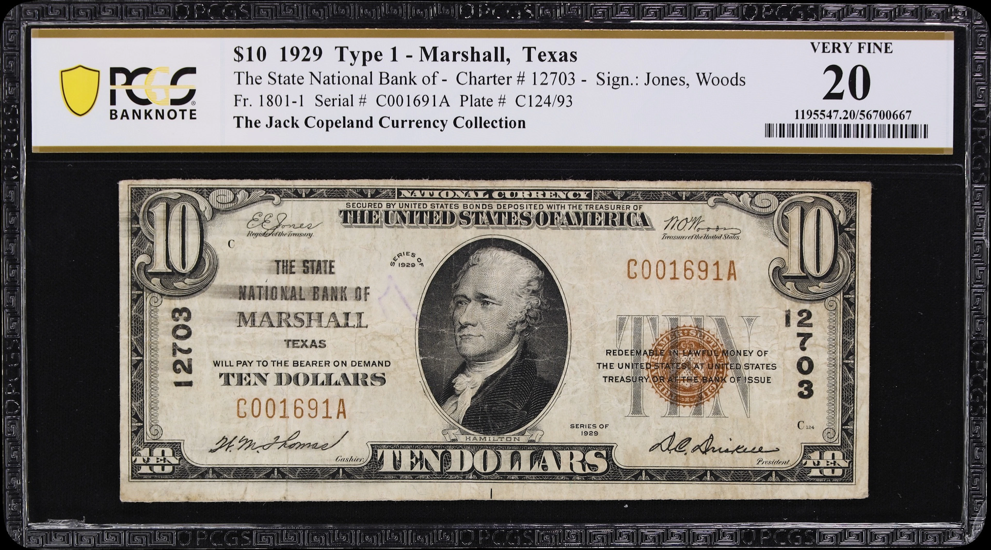 Marshall, Texas. $10 1929 Ty. 1. Fr. 1801-1. State NB. Charter #12703.
