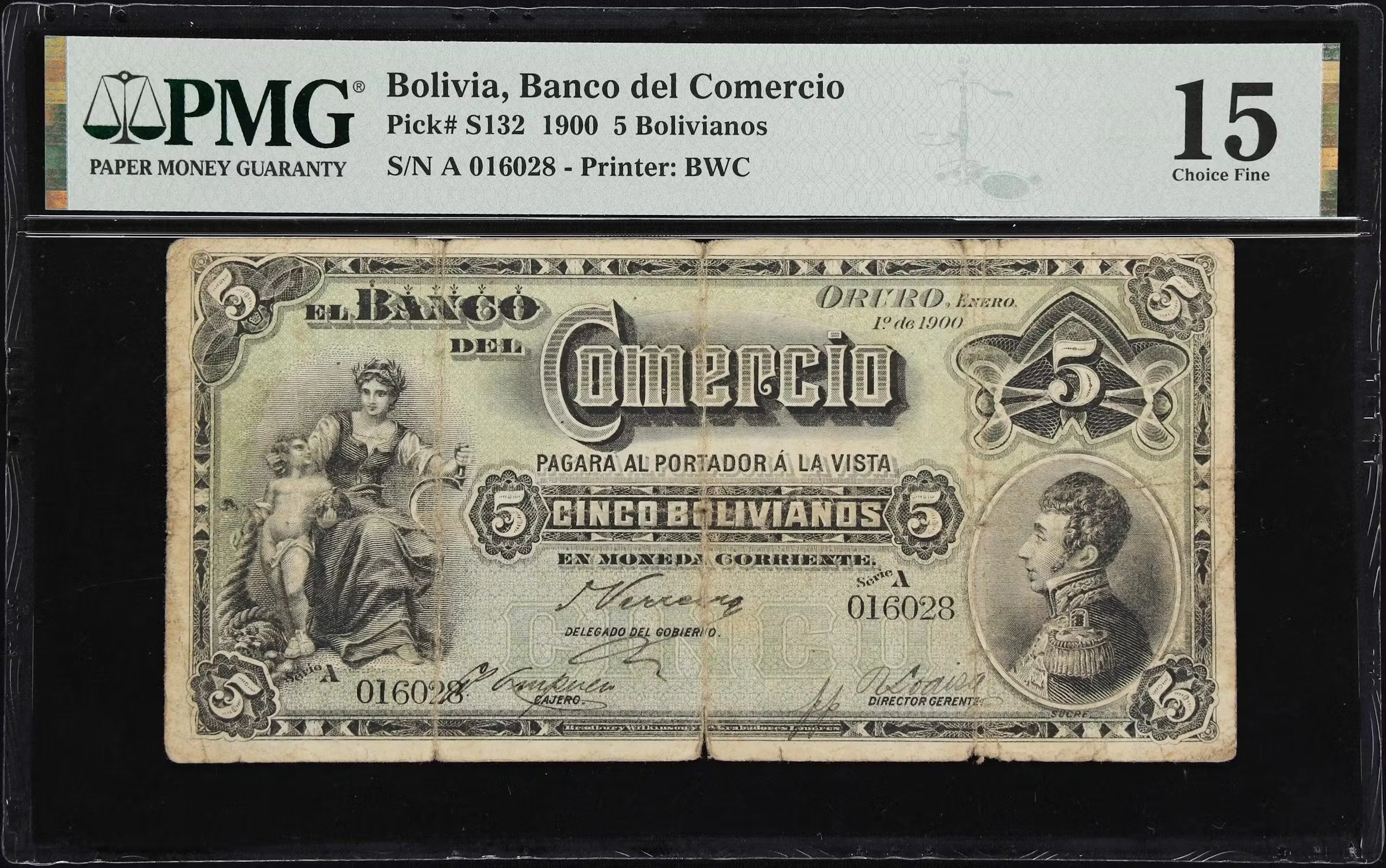 BOLIVIA. Banco del Comercio. 5 Bolivianos, 1.1.1900. P-S132. PMG Choice