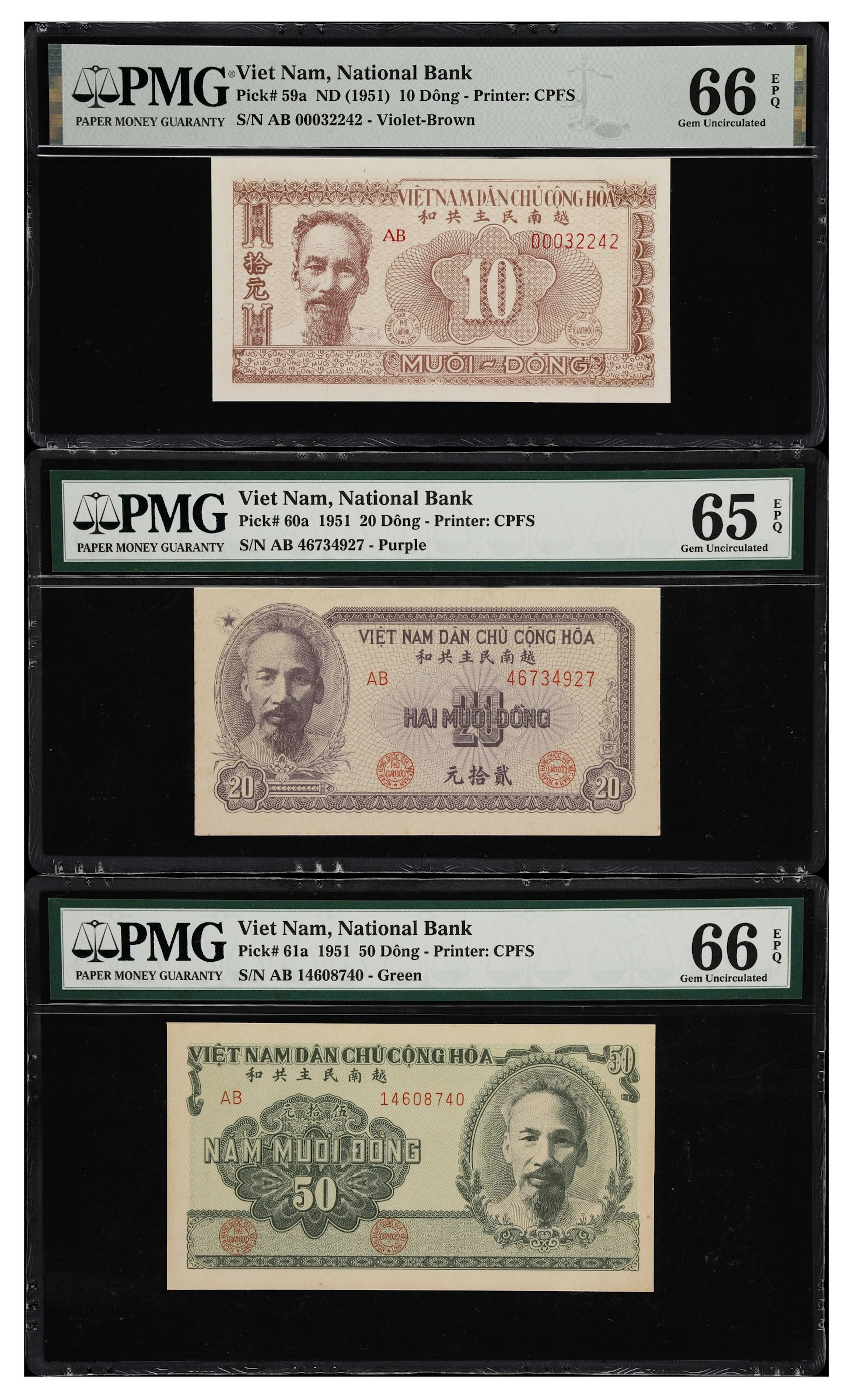 VIETNAM. Lot of (3). National Bank of Vietnam. 10, 20, & 50 Dong