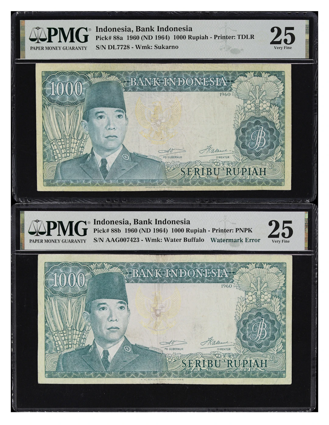 INDONESIA. Lot of (2). Bank Indonesia. 1000 Rupiah, 1960. P-88a &