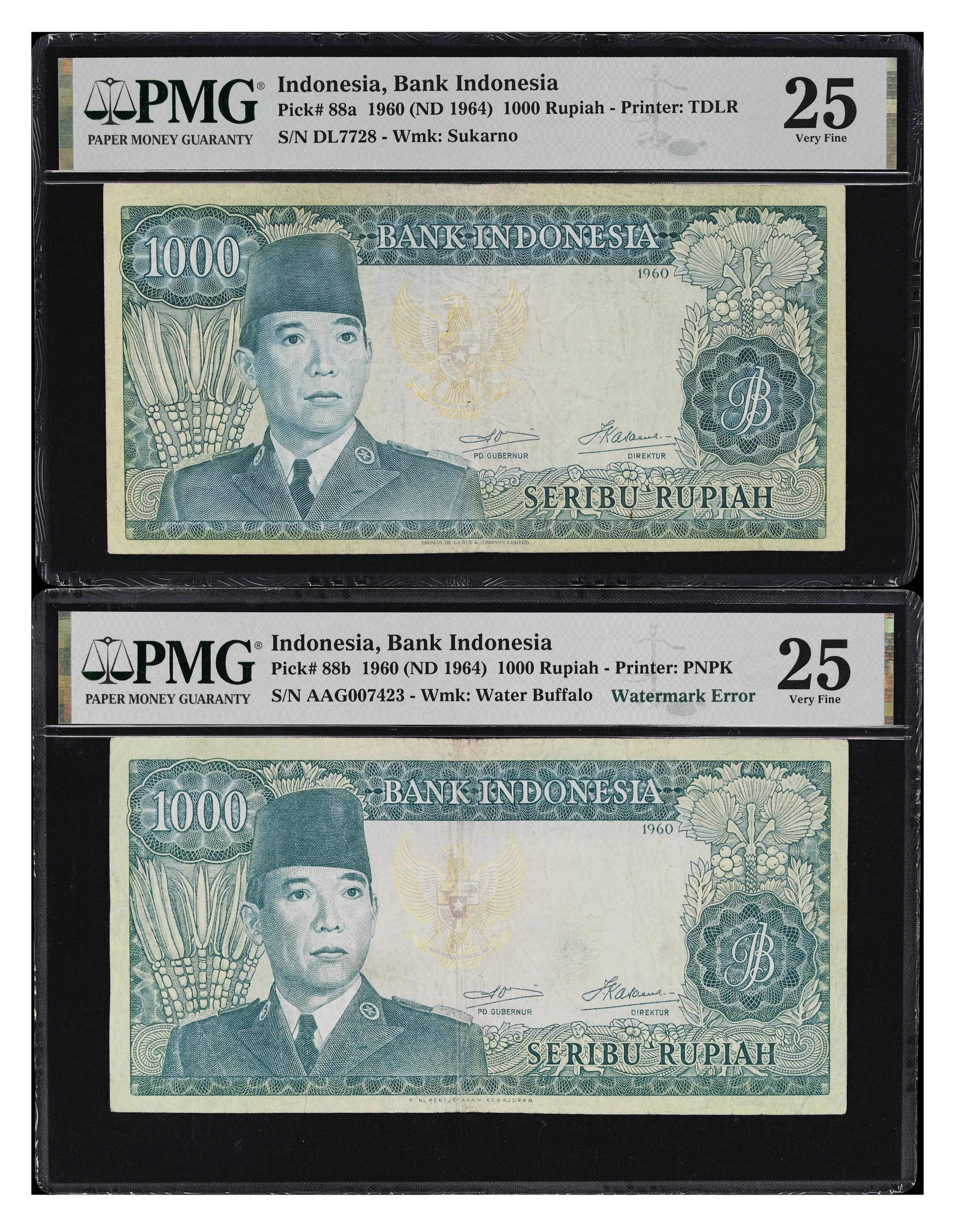 INDONESIA. Lot of (2). Bank Indonesia. 1000 Rupiah, 1960. P-88a &