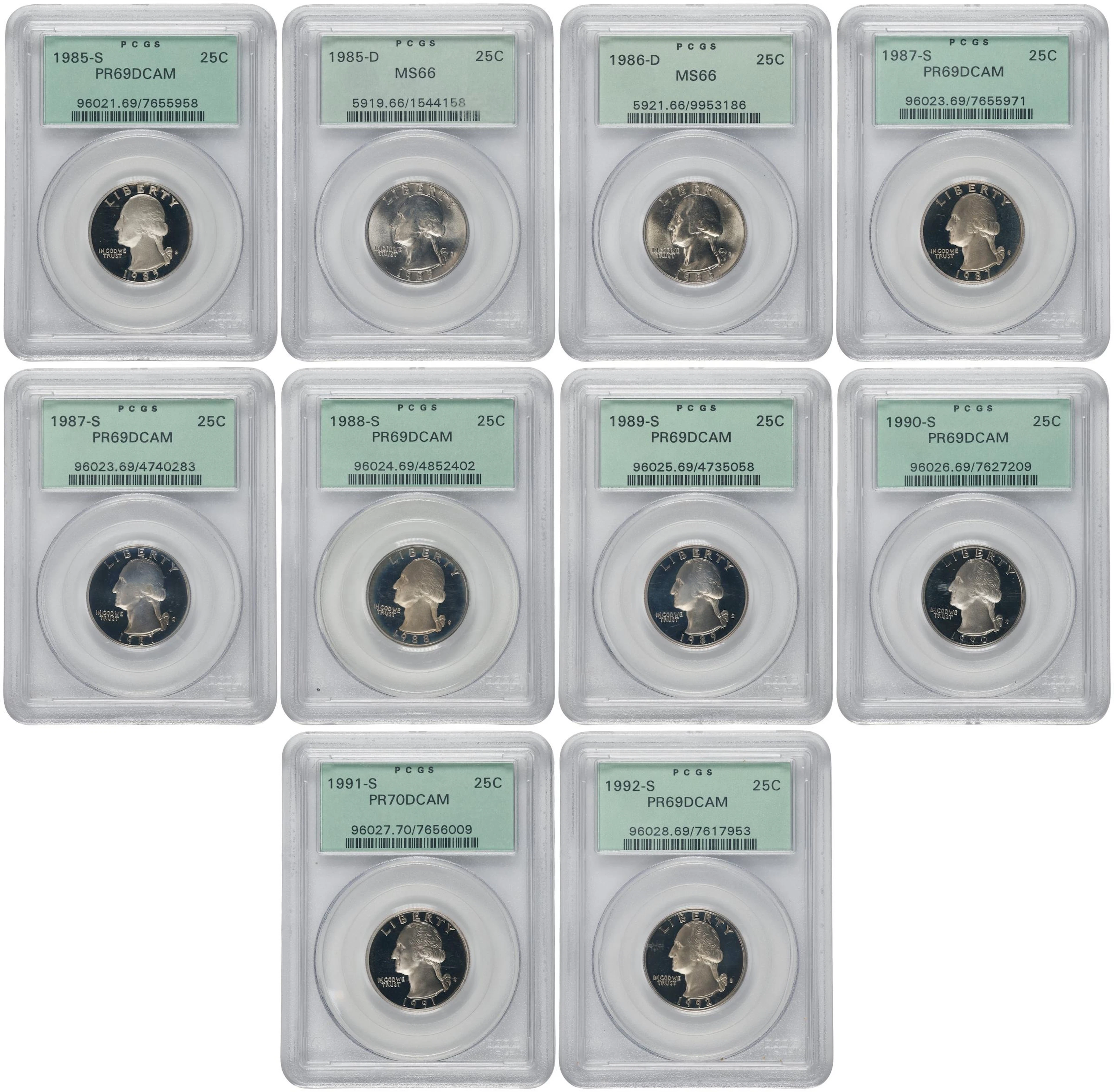 Lot of (10) Washington Quarters. (PCGS). OGH Generation 3.1.