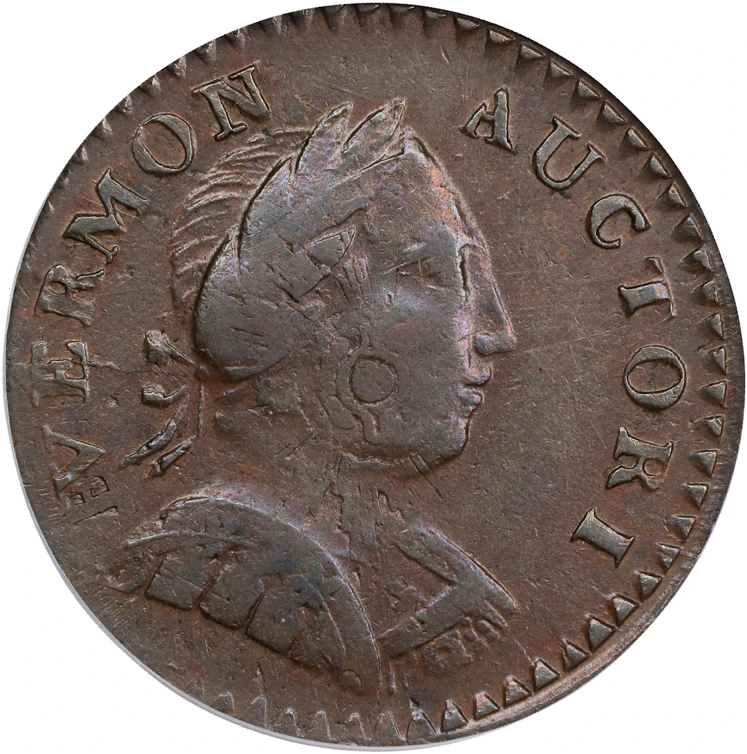 1787 Vermont Copper. RR-12, Bressett 11-K, W-2110. Rarity-3. Bust