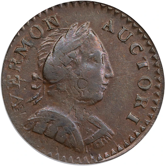 1787 Vermont Copper. RR-12, Bressett 11-K, W-2110. Rarity-3. Bust