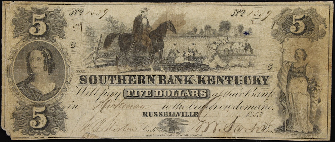 Russellville, Kentucky. Southern Bank of Kentucky. 1853 $5. Very Good.