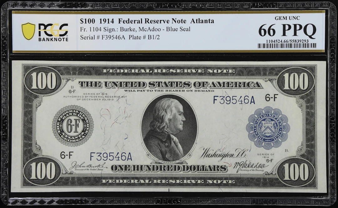 Fr. 1104. 1914 $100 Federal Reserve Note. Atlanta. PCGS Banknote Gem