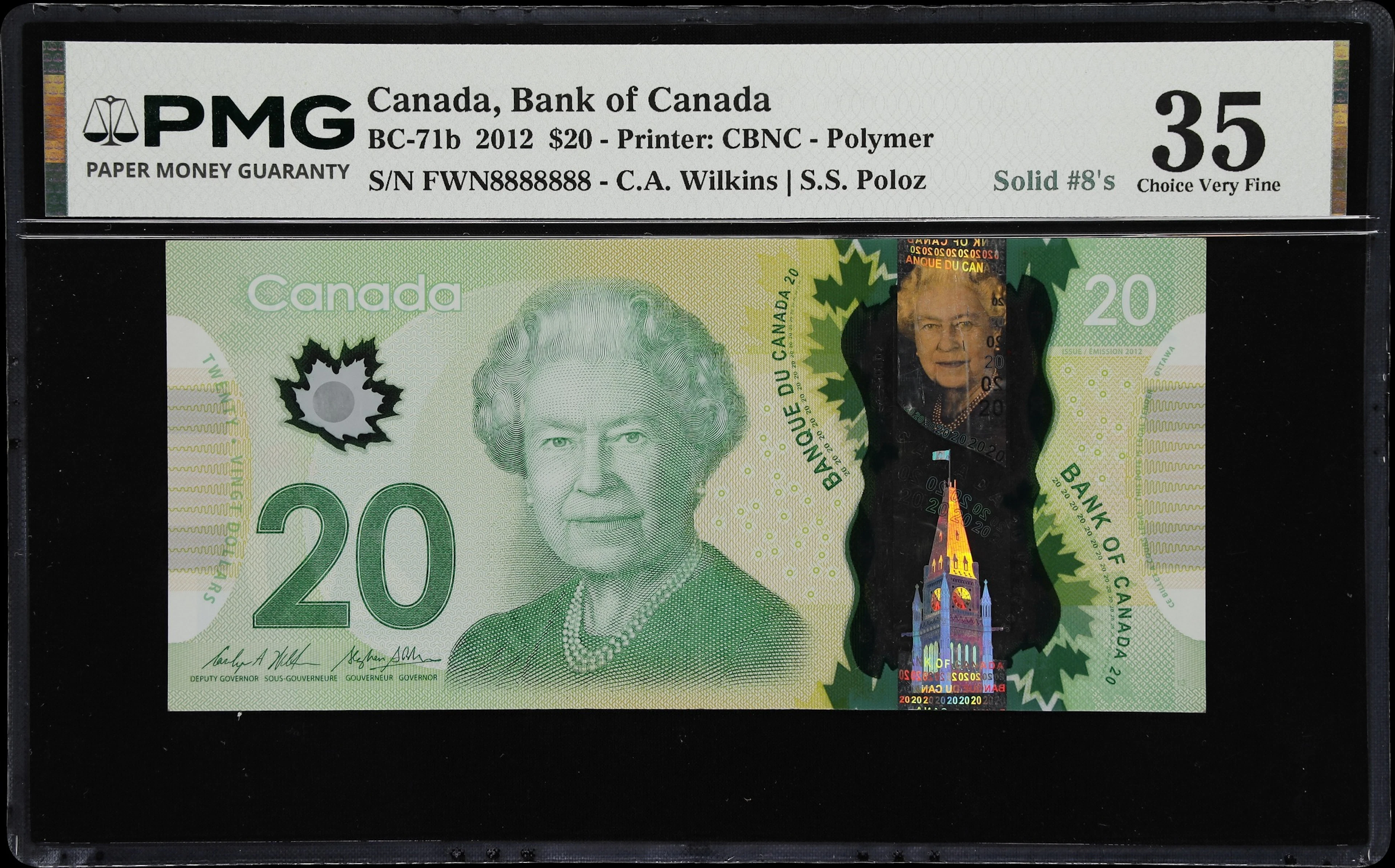 CANADA--FANCY SERIAL NUMBERS. Bank of Canada. 20 Dollars, 2012. BC-71b.