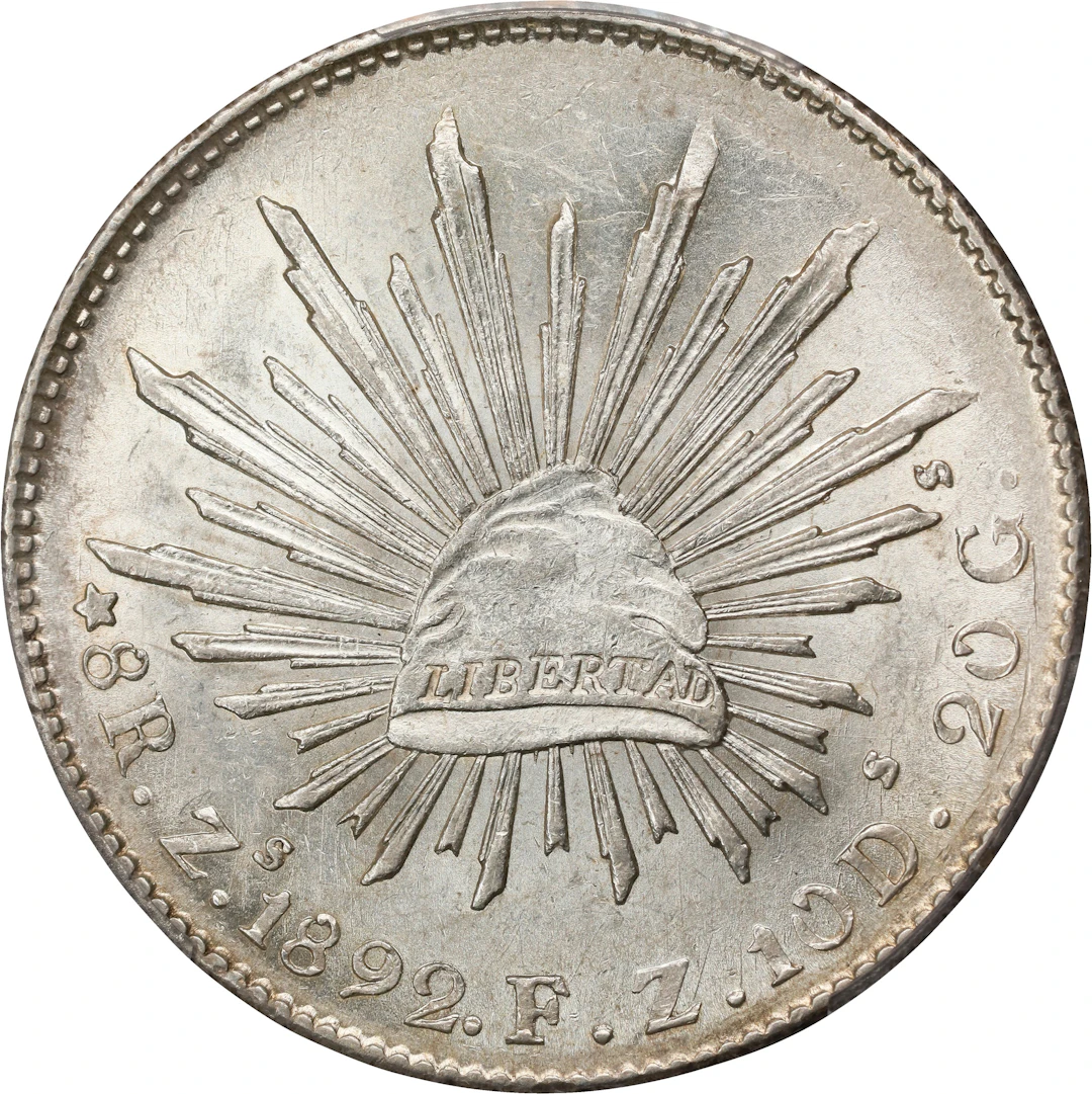 MEXICO. 8 Reales, 1892-Zs FZ. Zacatecas Mint. PCGS MS-61.