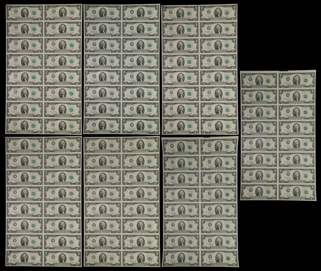 Lot of (7) Uncut Sheets of (16). Fr. 1935-A*, 1935-F*, 1935-G*, 1935-H*