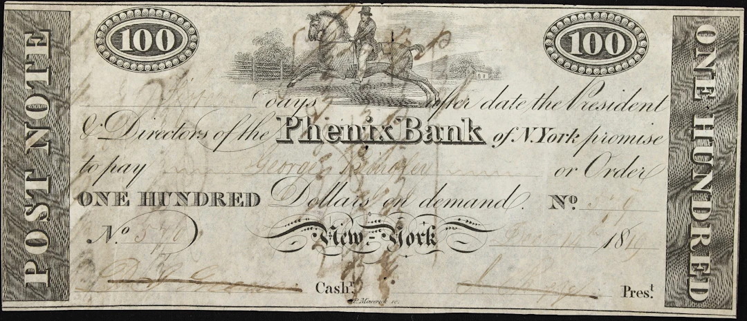 New York, New York. Phenix Bank. 1819 $100. Very Fine.