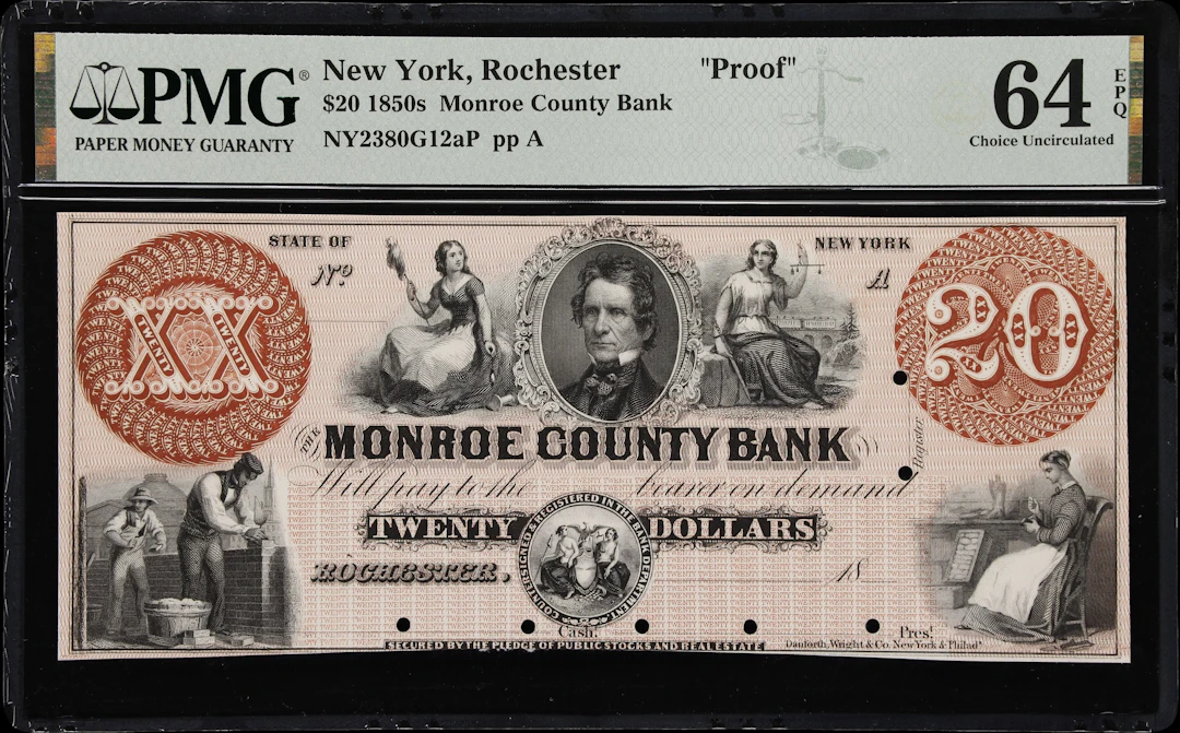 Rochester, New York. Monroe County Bank. 18xx $20. PMG Choice Uncirculated