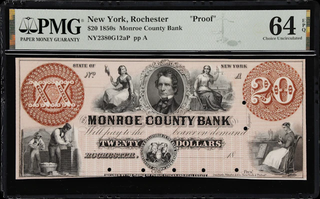 Rochester, New York. Monroe County Bank. 18xx $20. PMG Choice Uncirculated