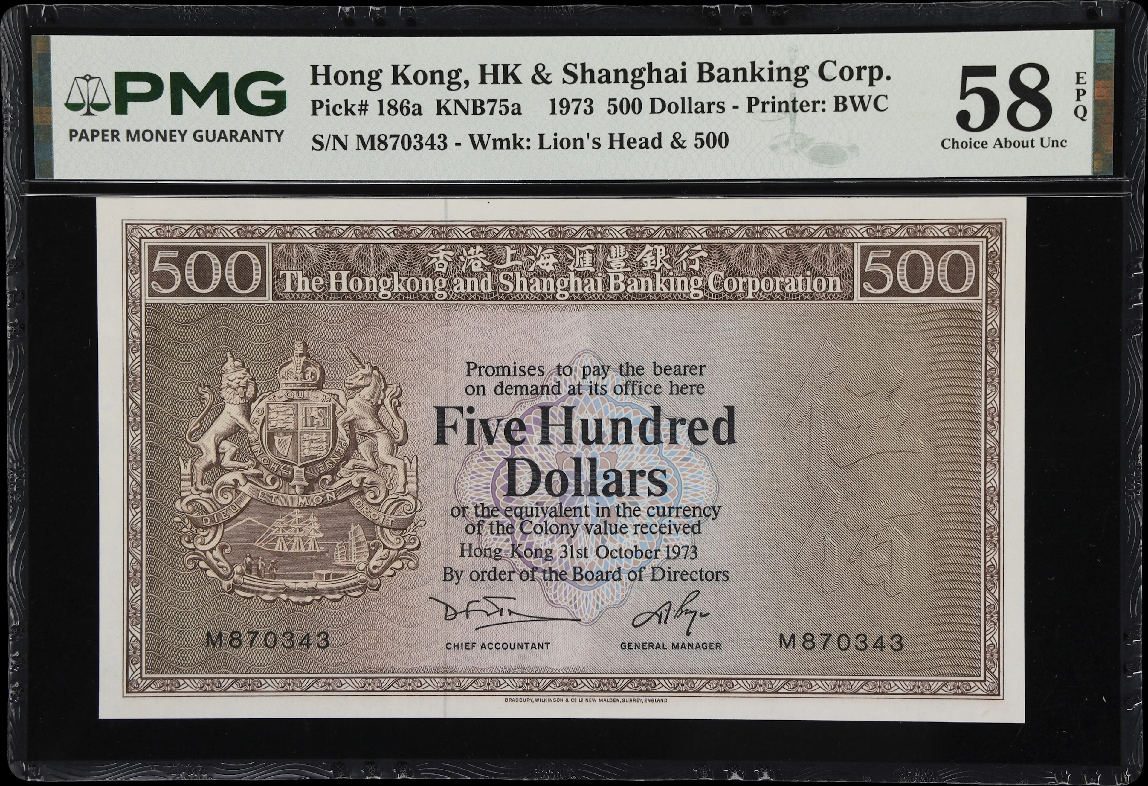 HONG KONG (SAR). Hong Kong & Shanghai Banking Corporation. 500 Dollars