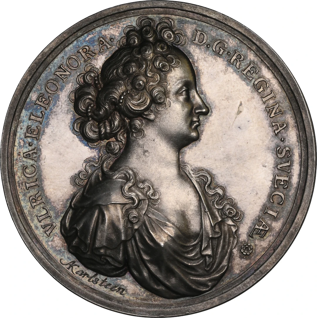 SWEDEN. Queen Ulrika Eleonora Silver Medal, 1687. Karl XI. NGC MS-64.