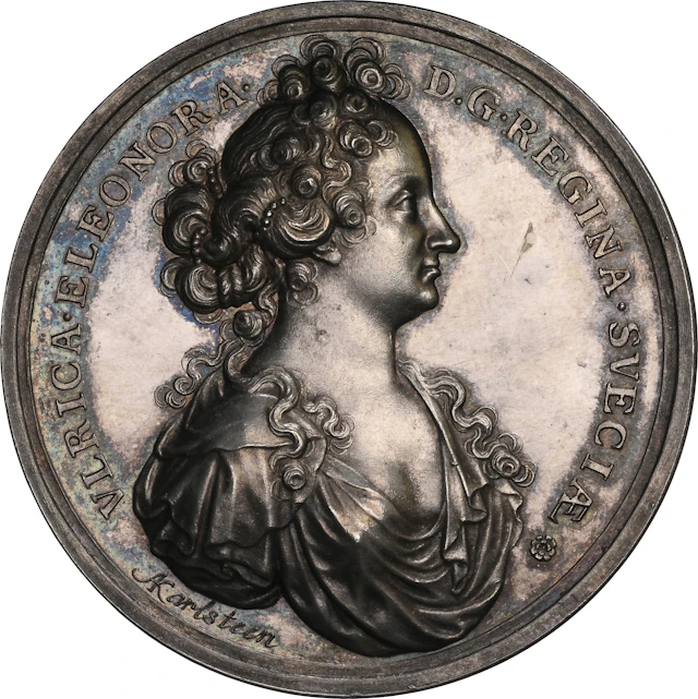 SWEDEN. Queen Ulrika Eleonora Silver Medal, 1687. Karl XI. NGC MS-64.