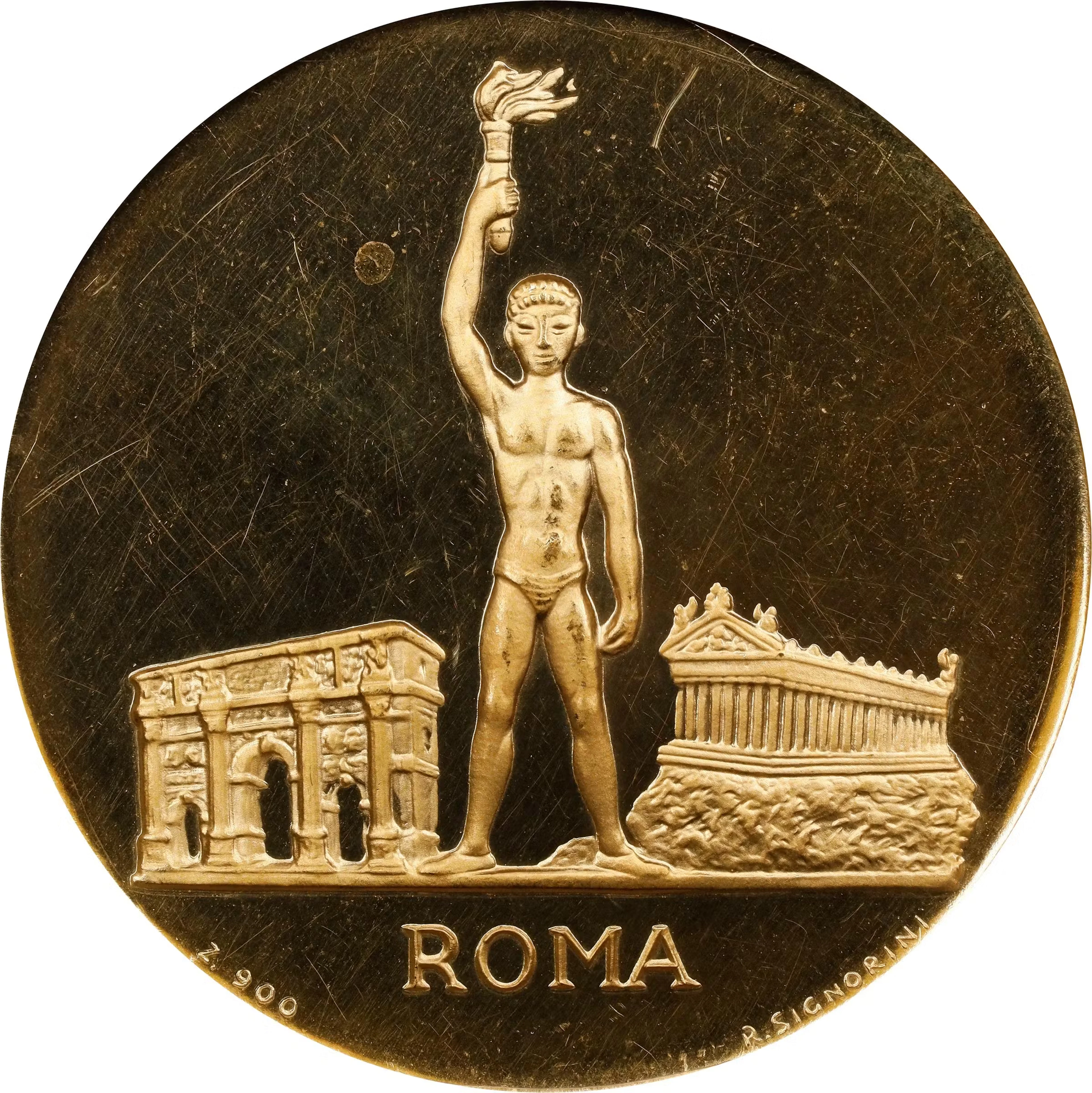 ITALY. Games of the XVII Olympiad Gold Medal, 1960. PCGS SPECIMEN-63.