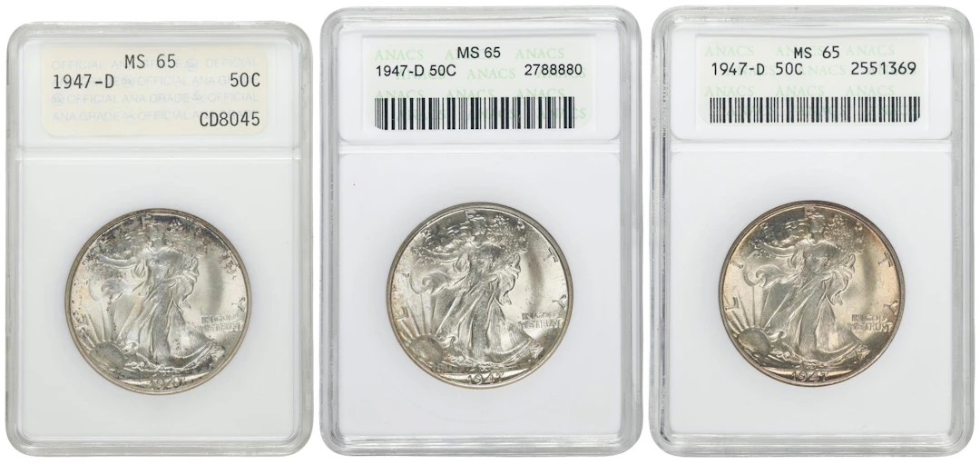 Lot of (3) 1947-D Walking Liberty Half Dollars. MS-65 (ANACS). OH.