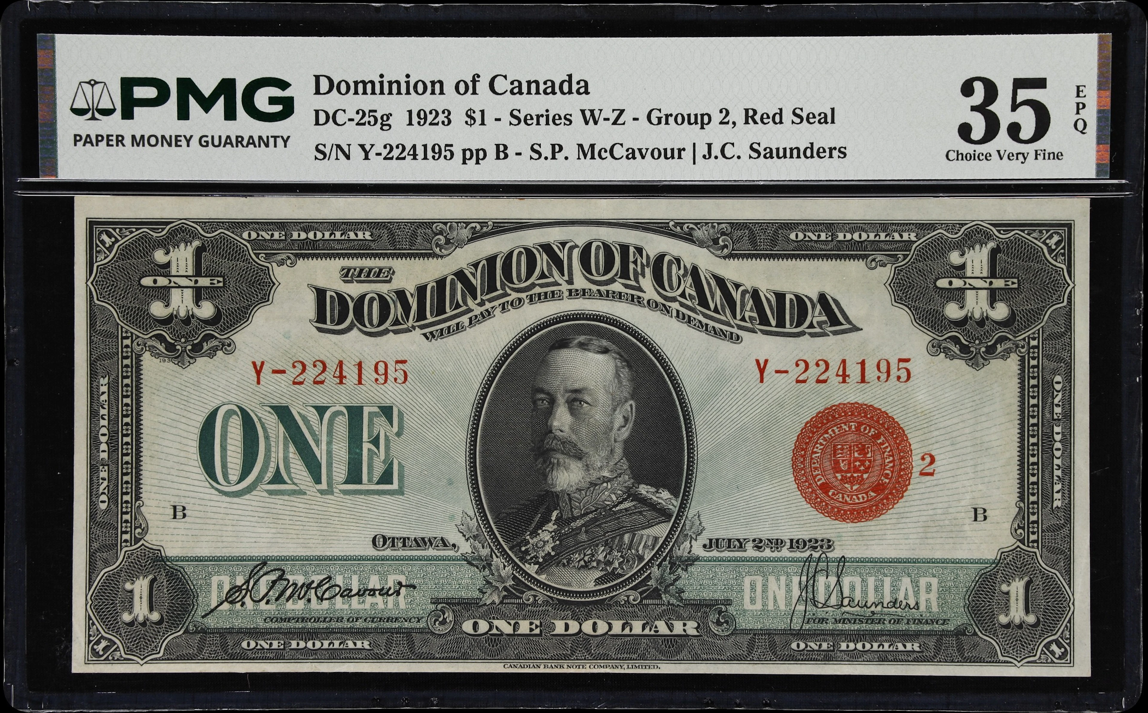 CANADA--DOMINION OF CANADA. Dominion of Canada. 1 Dollar, 2.7.1923.