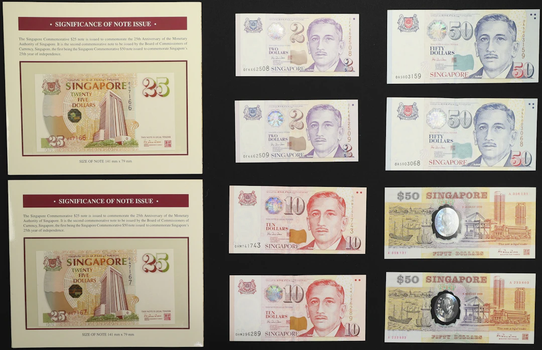 SINGAPORE. Lot of (10). Board of Commissioners of Currency. 2, 10