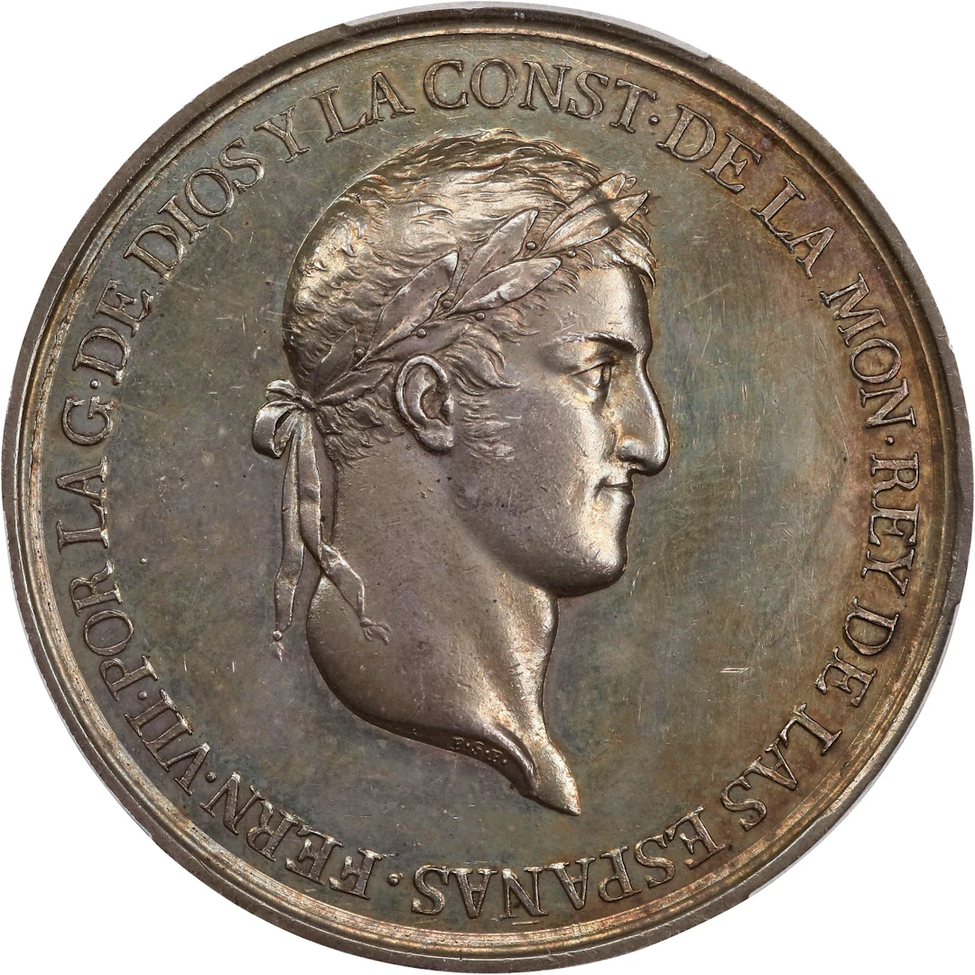 SPAIN. Ferdinand VII/Constitution of Cadiz Silver Medal, 1812. PCGS MS-61.