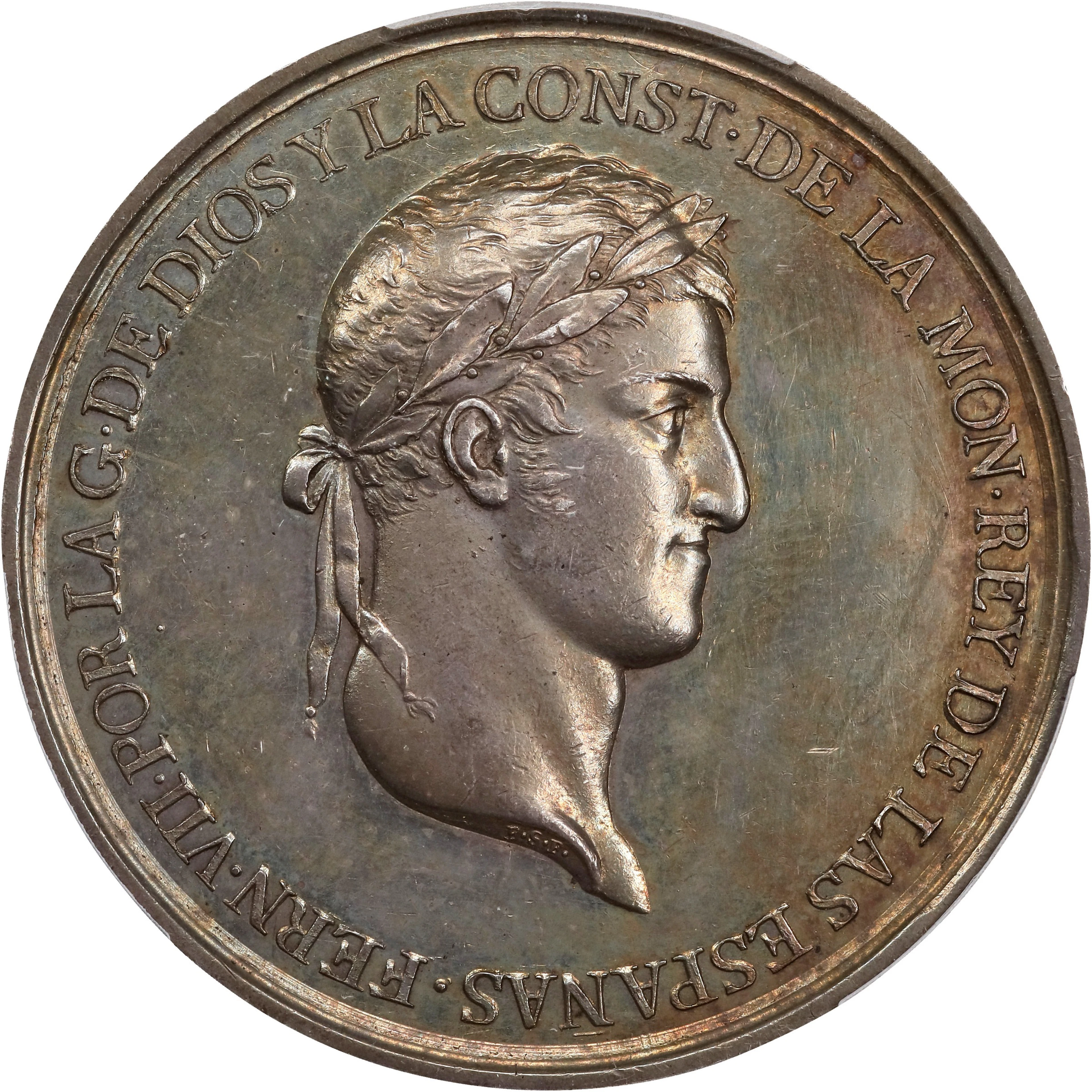 SPAIN. Ferdinand VII/Constitution of Cadiz Silver Medal, 1812. PCGS MS-61.