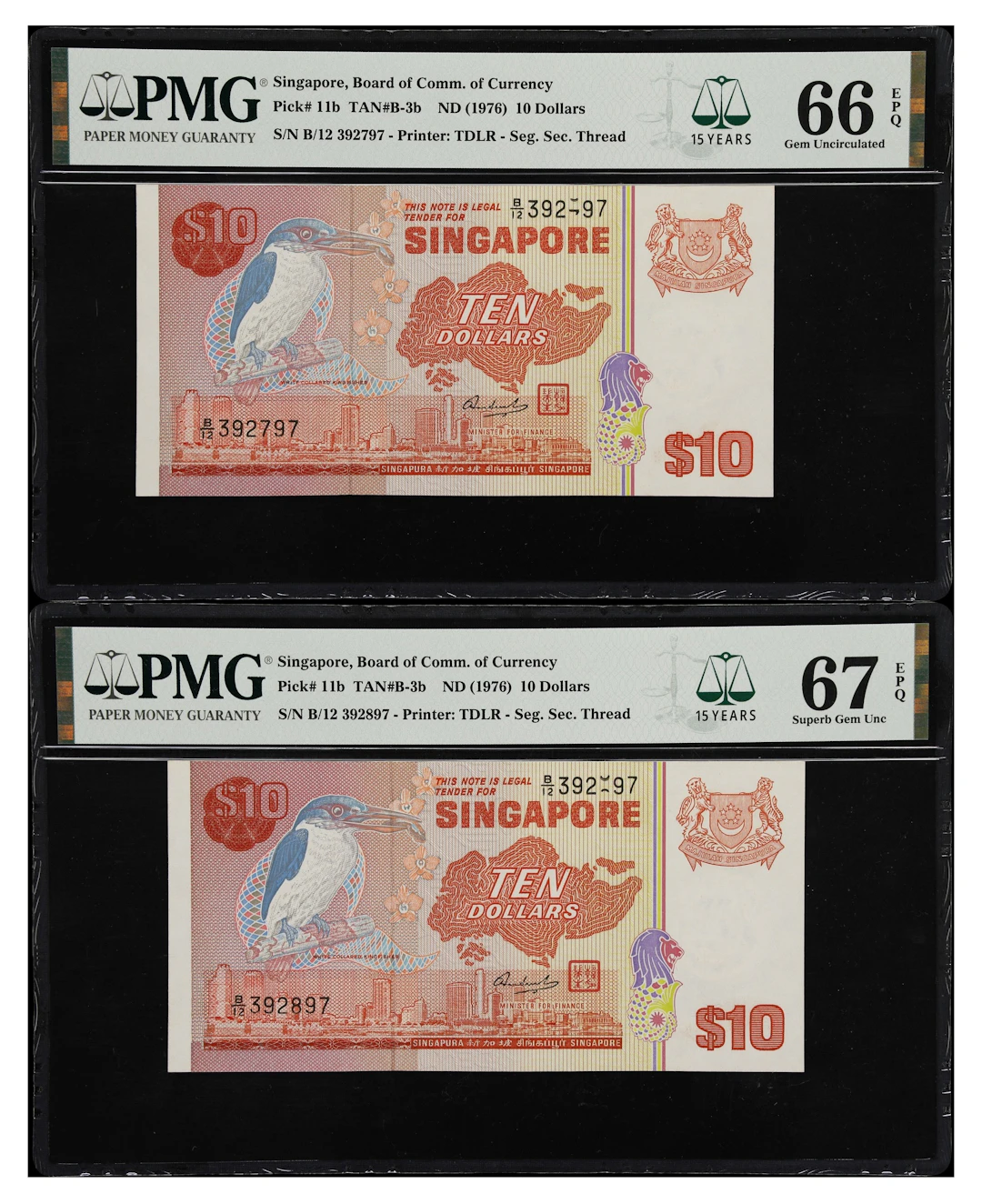 SINGAPORE. Lot of (2). Board of Commissioners of Currency. 10 Dollars