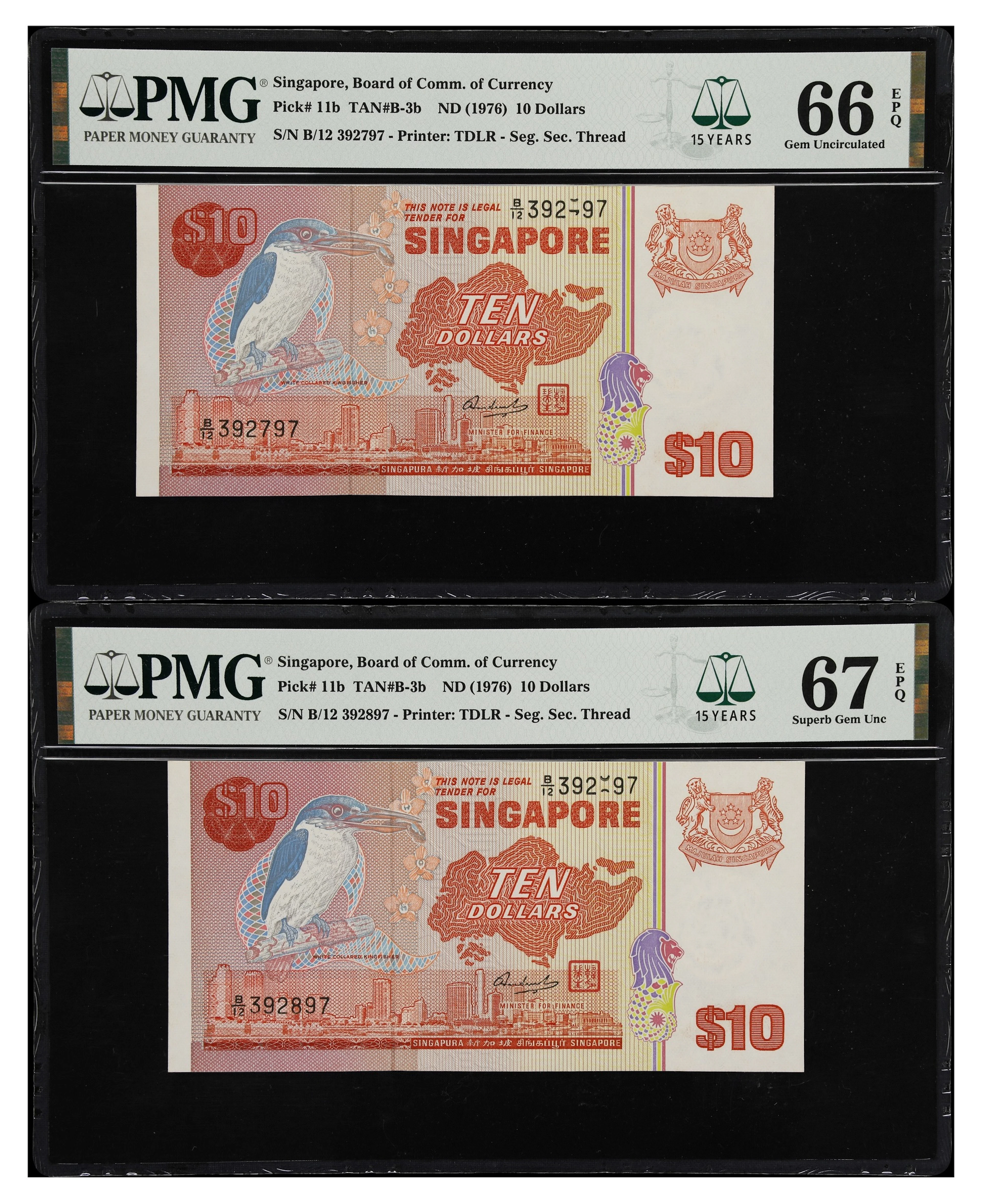 SINGAPORE. Lot of (2). Board of Commissioners of Currency. 10 Dollars
