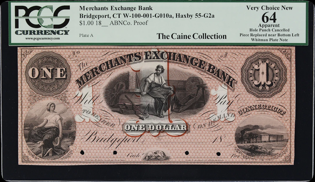 Bridgeport, Connecticut. Merchants Exchange Bank. 18xx $1. PCGS Currency