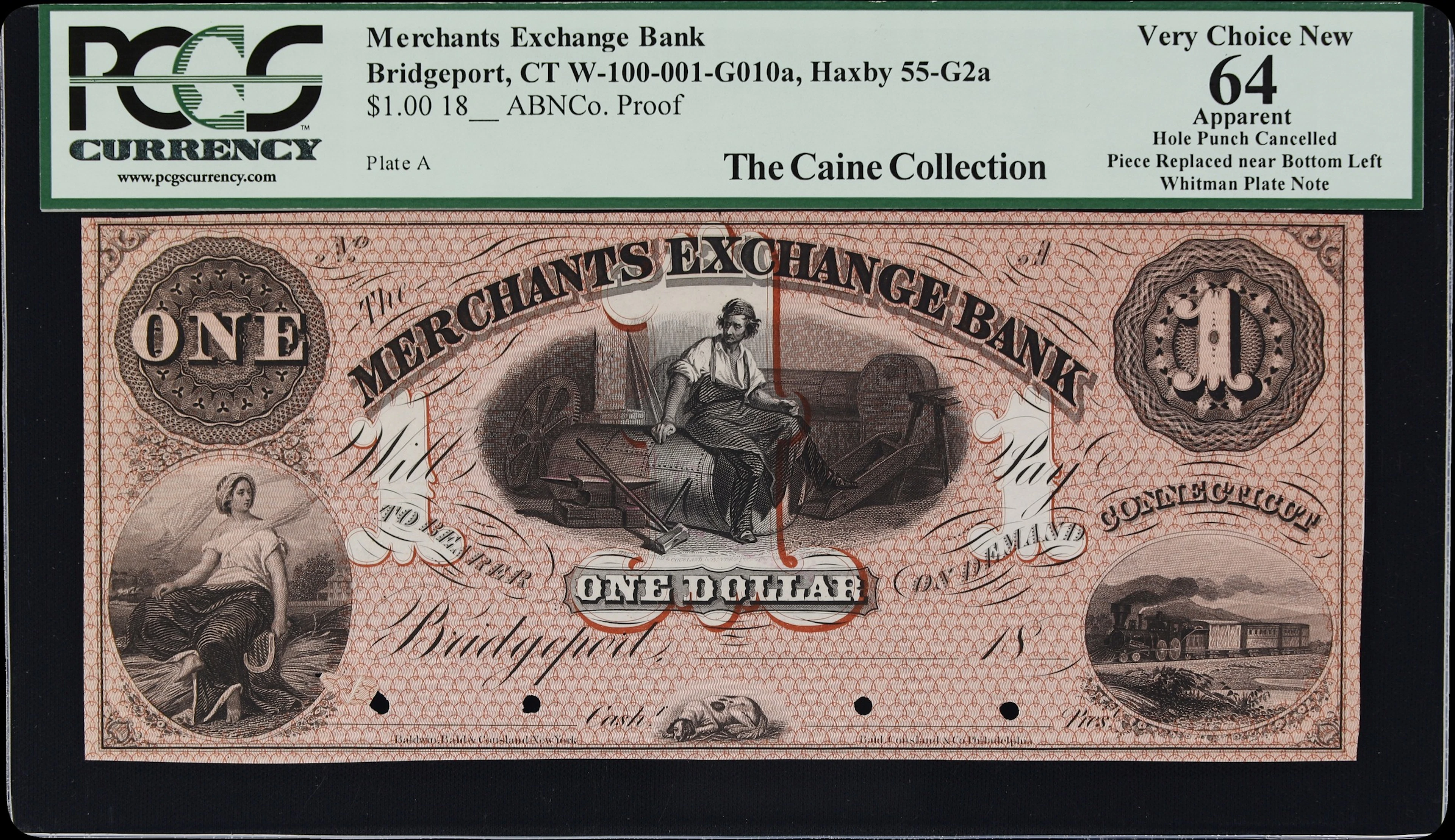 Bridgeport, Connecticut. Merchants Exchange Bank. 18xx $1. PCGS Currency